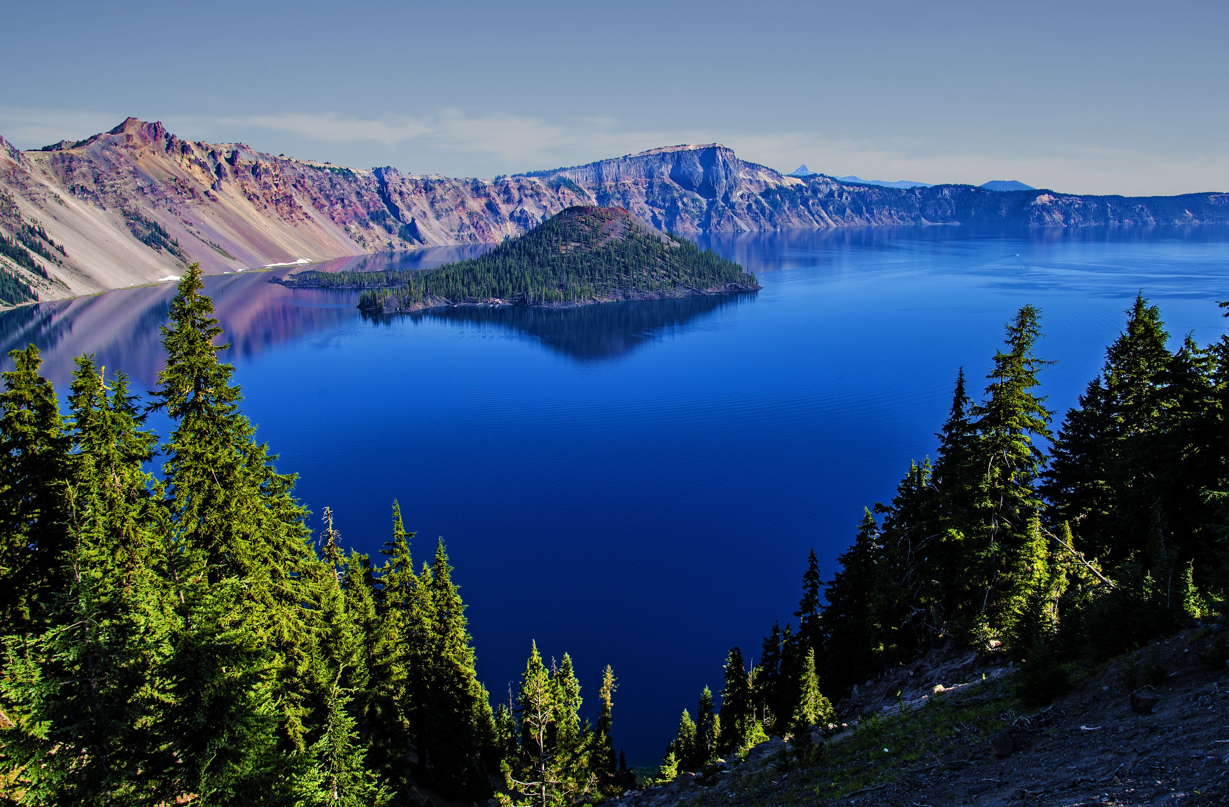 4K Crater Lake National Park Oregon USA Mountains Lake Island HD Wallpaper