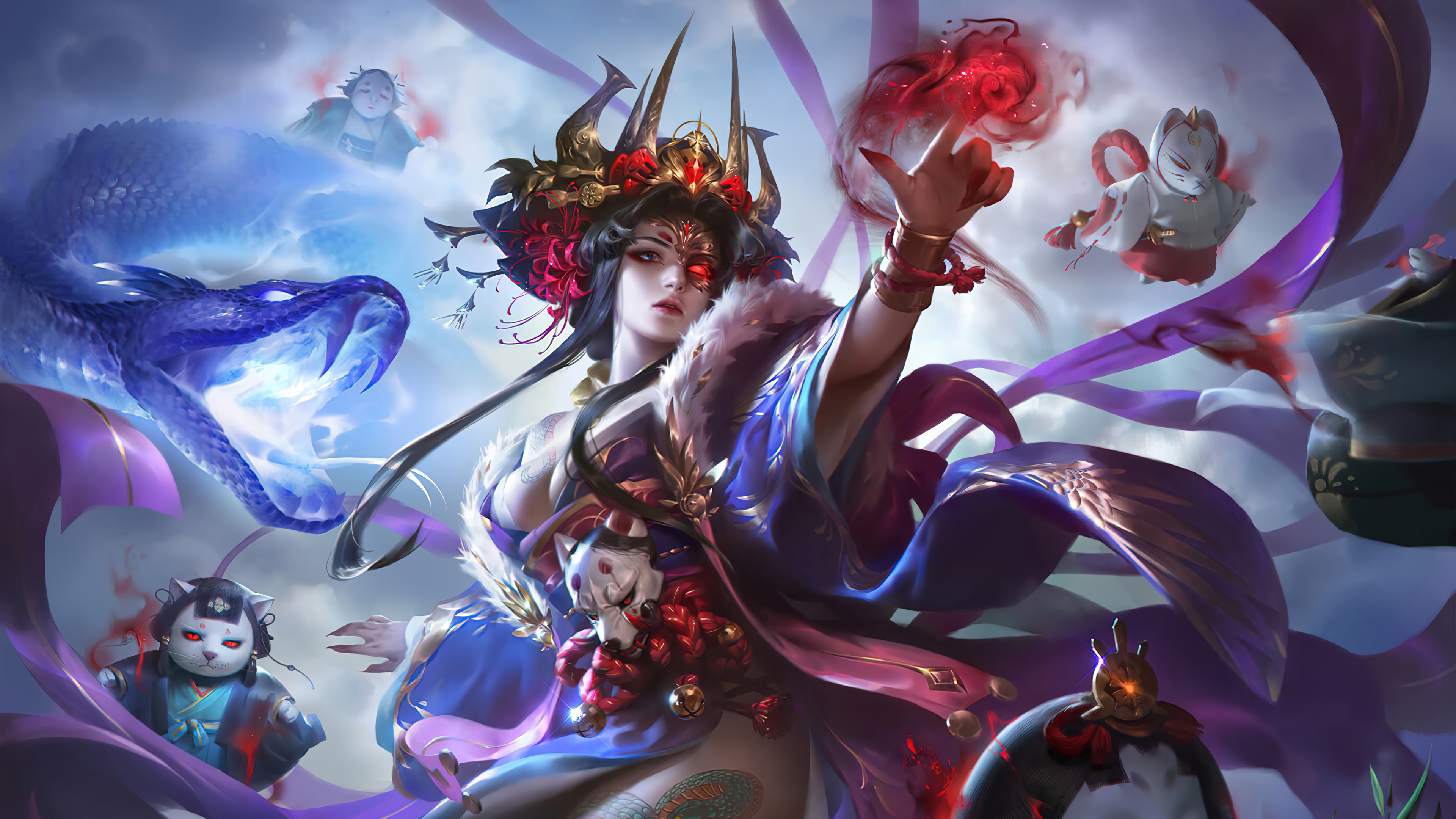 Fantasy girl with yokai and monster elements 4K HD Wallpaper