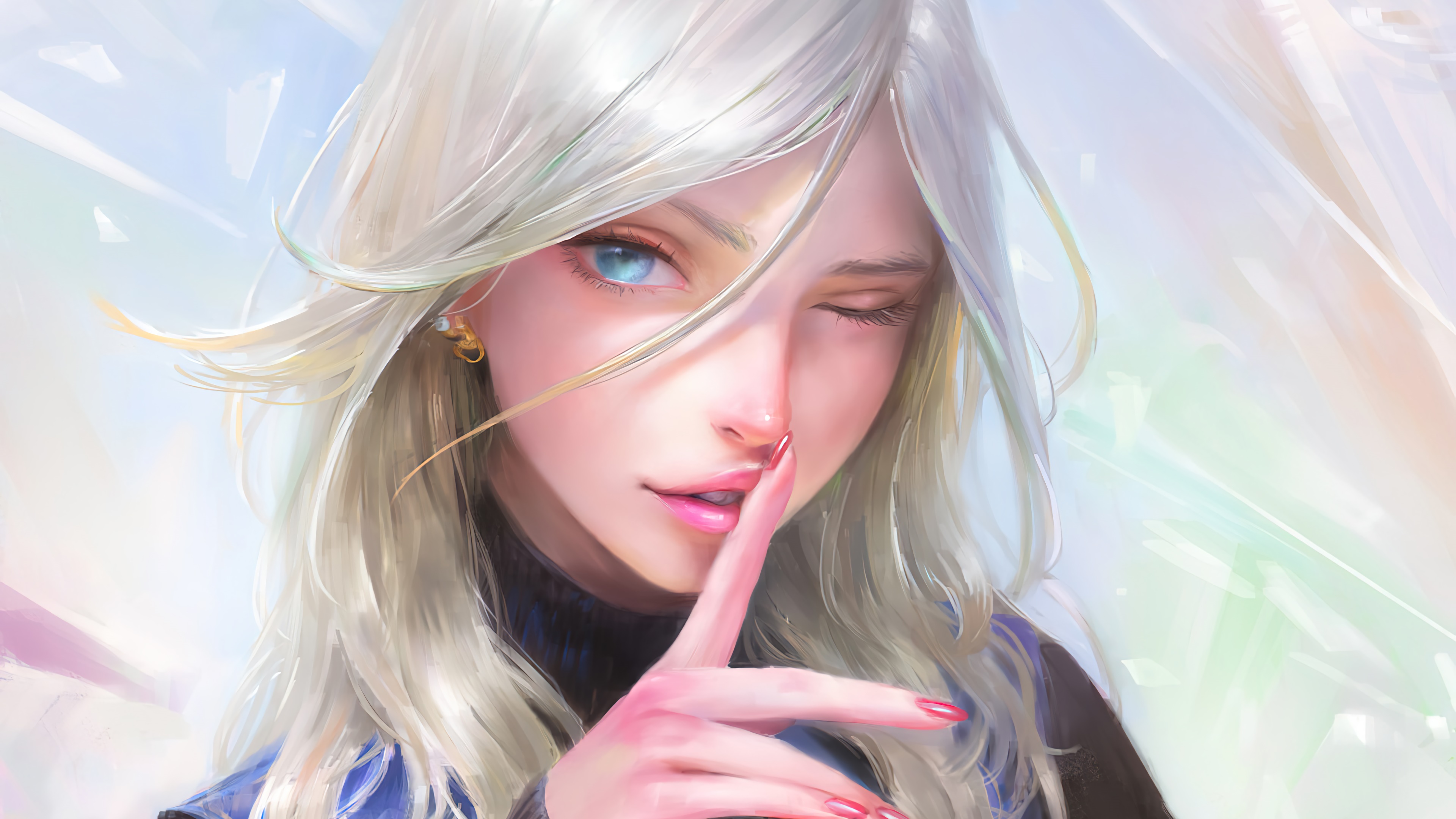 Anime girl with white hair and blue eyes HD Wallpaper