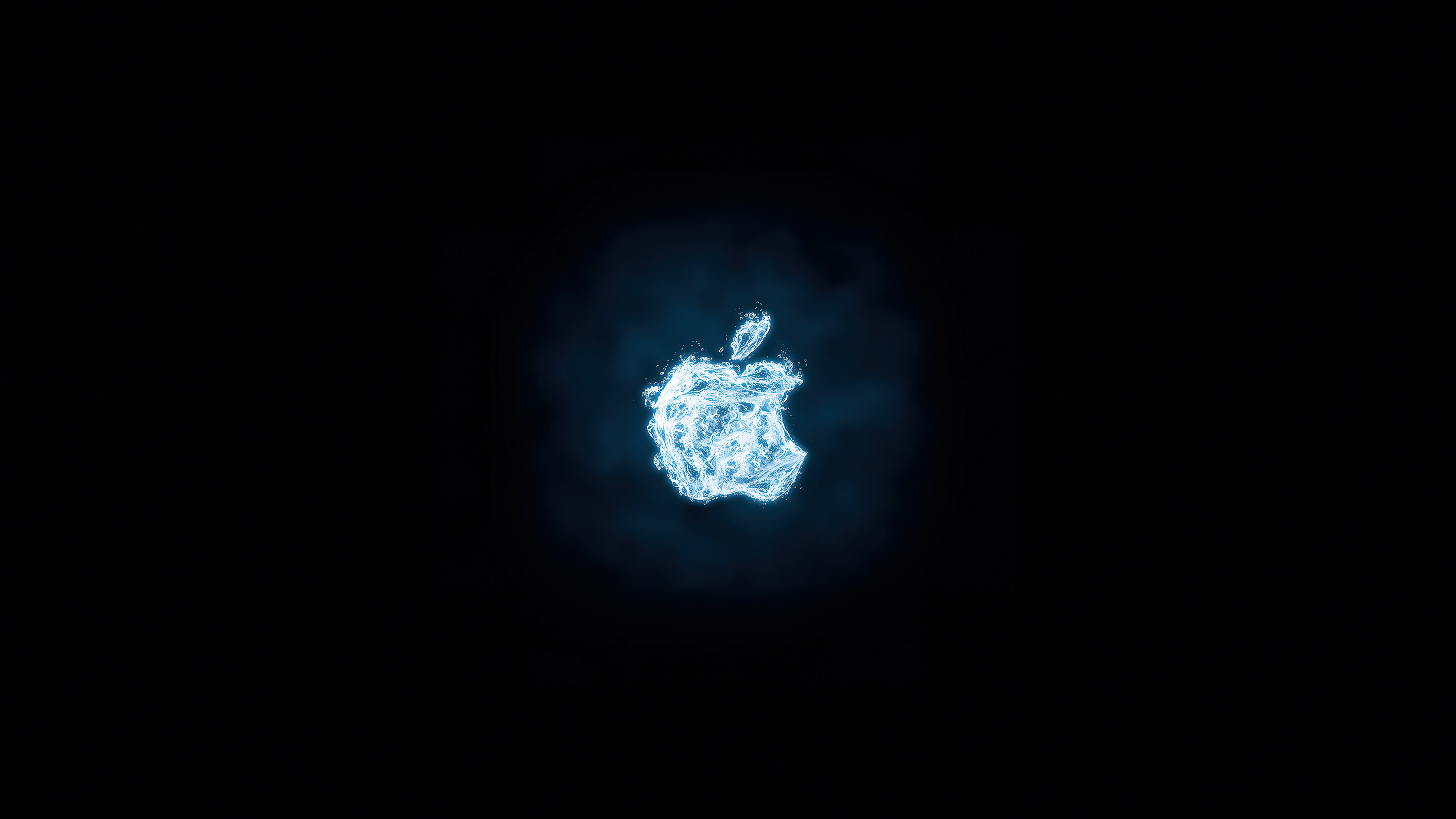 Apple logo made of blue light on black background 4K HD Wallpaper
