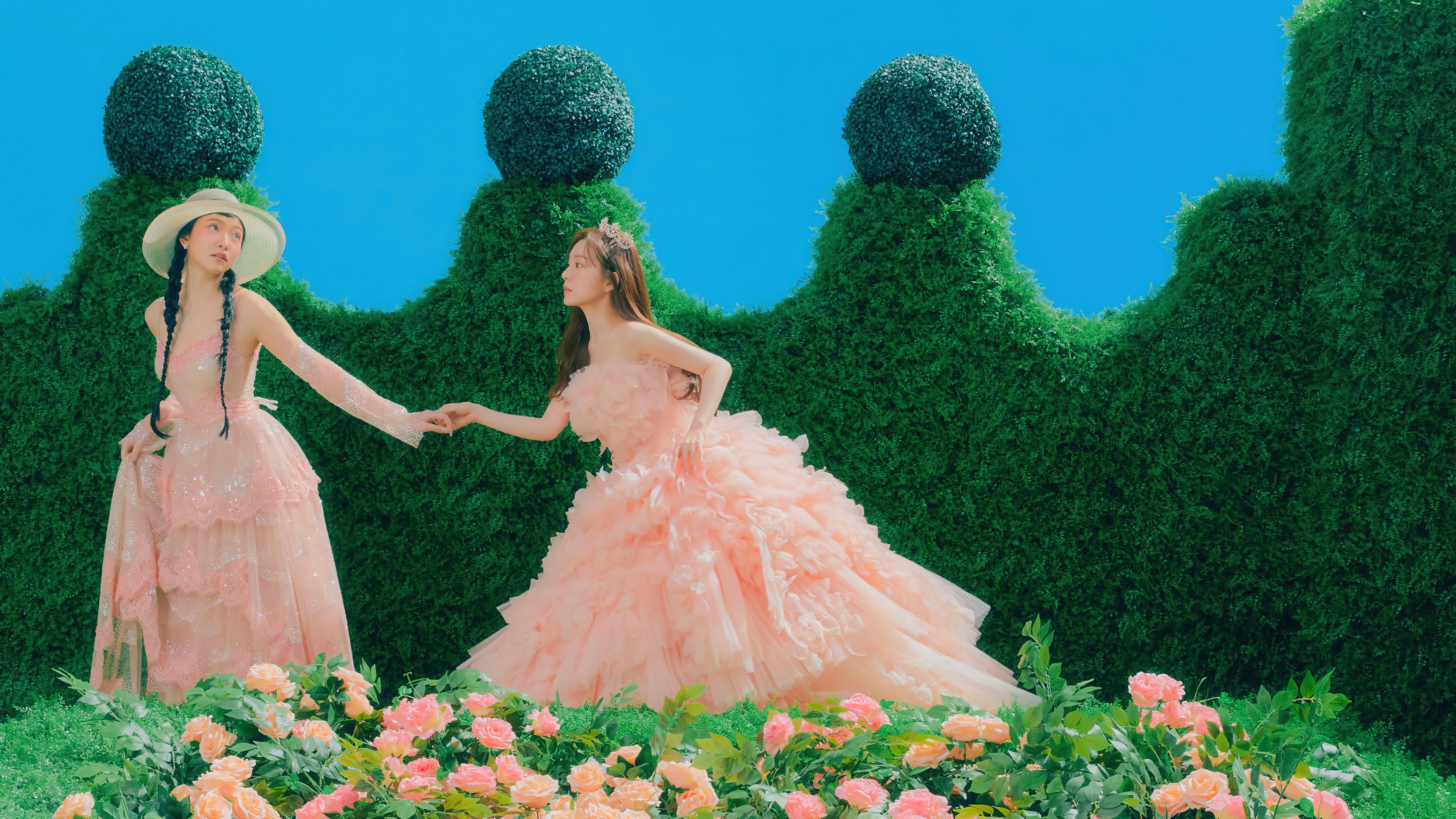 Red Velvet Irene and Yeri in Pink Dresses 4K HD Wallpaper
