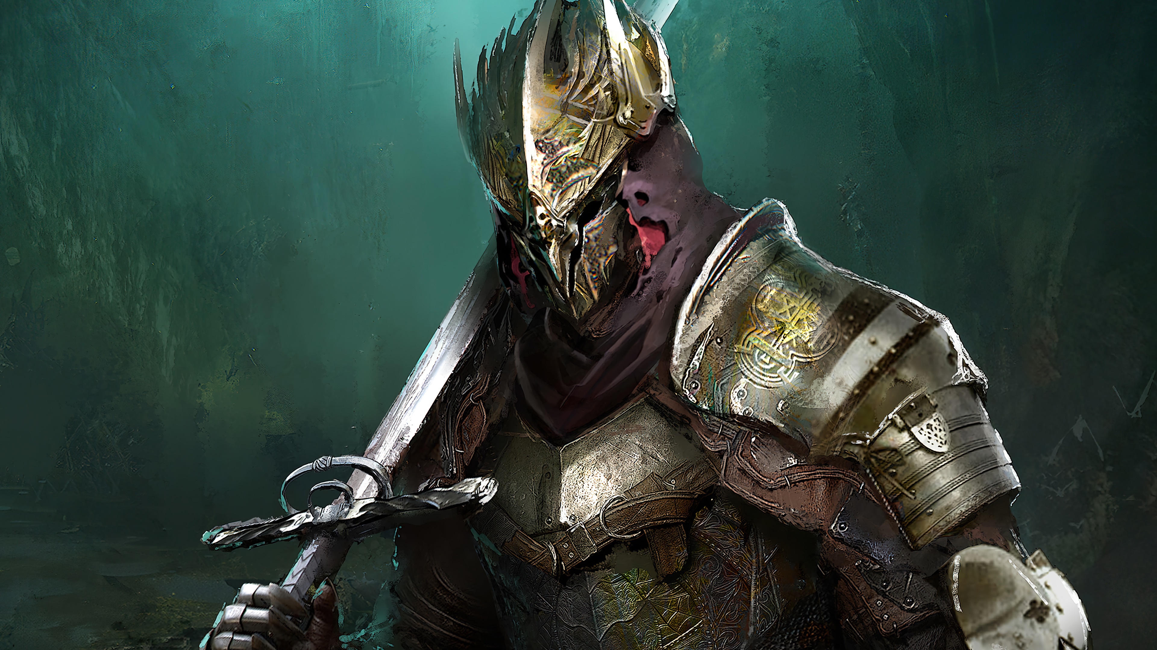 Knight with ornate helmet and sword from Elden Ring 4K HD Wallpaper