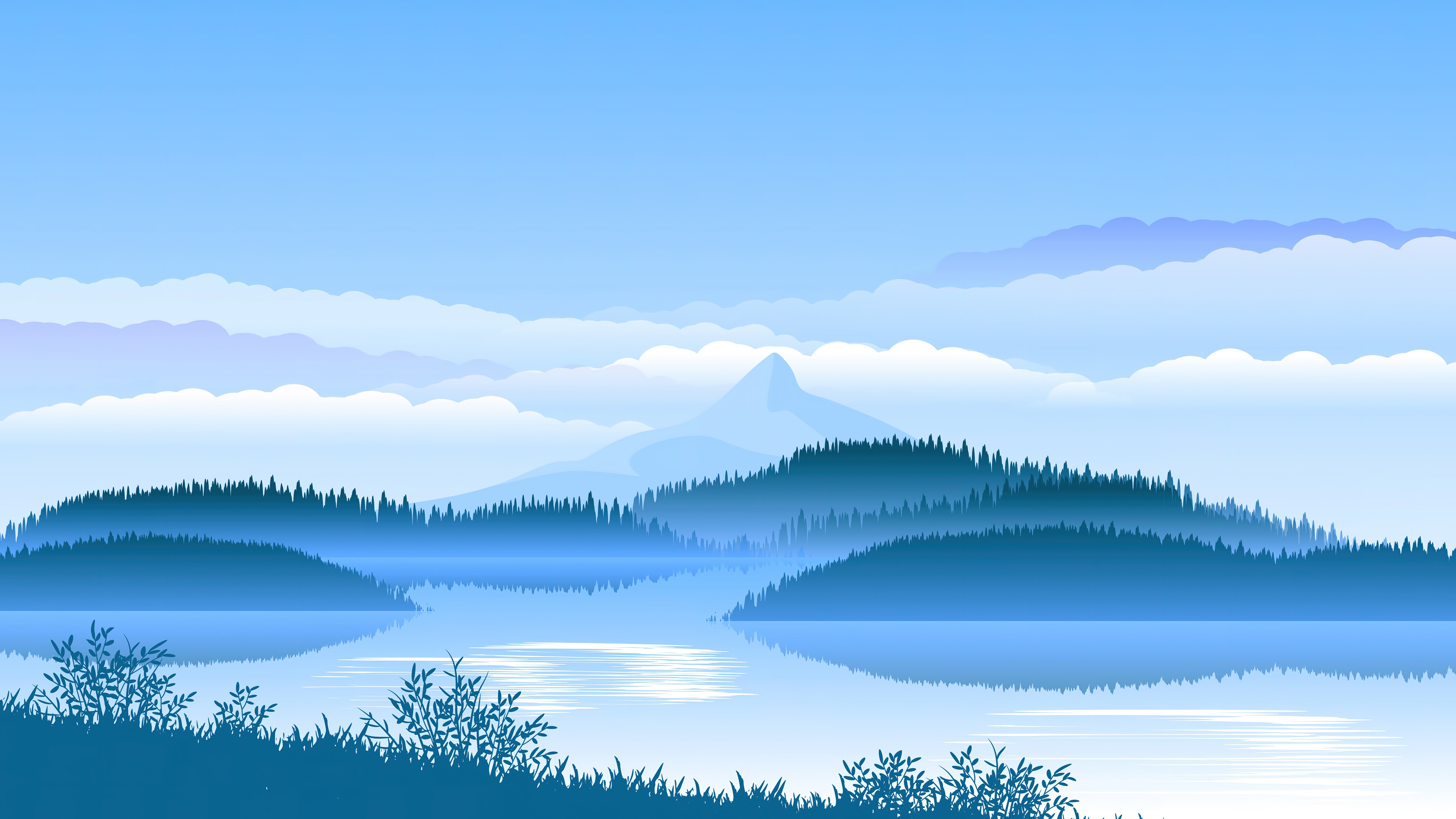 Minimalist mountain lake scenery 4K HD Wallpaper