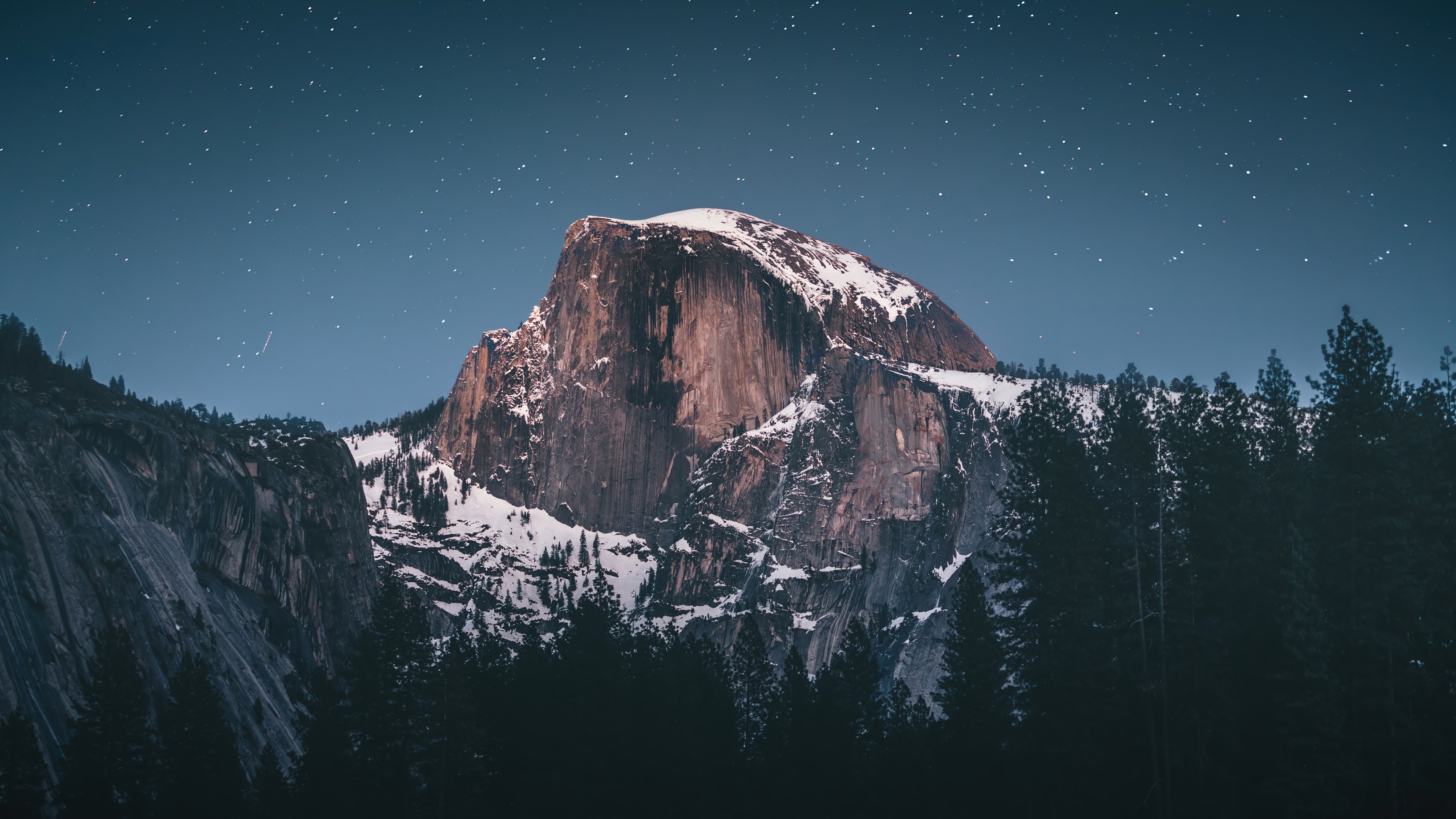 Half Dome mountain at night with stars HD Wallpaper