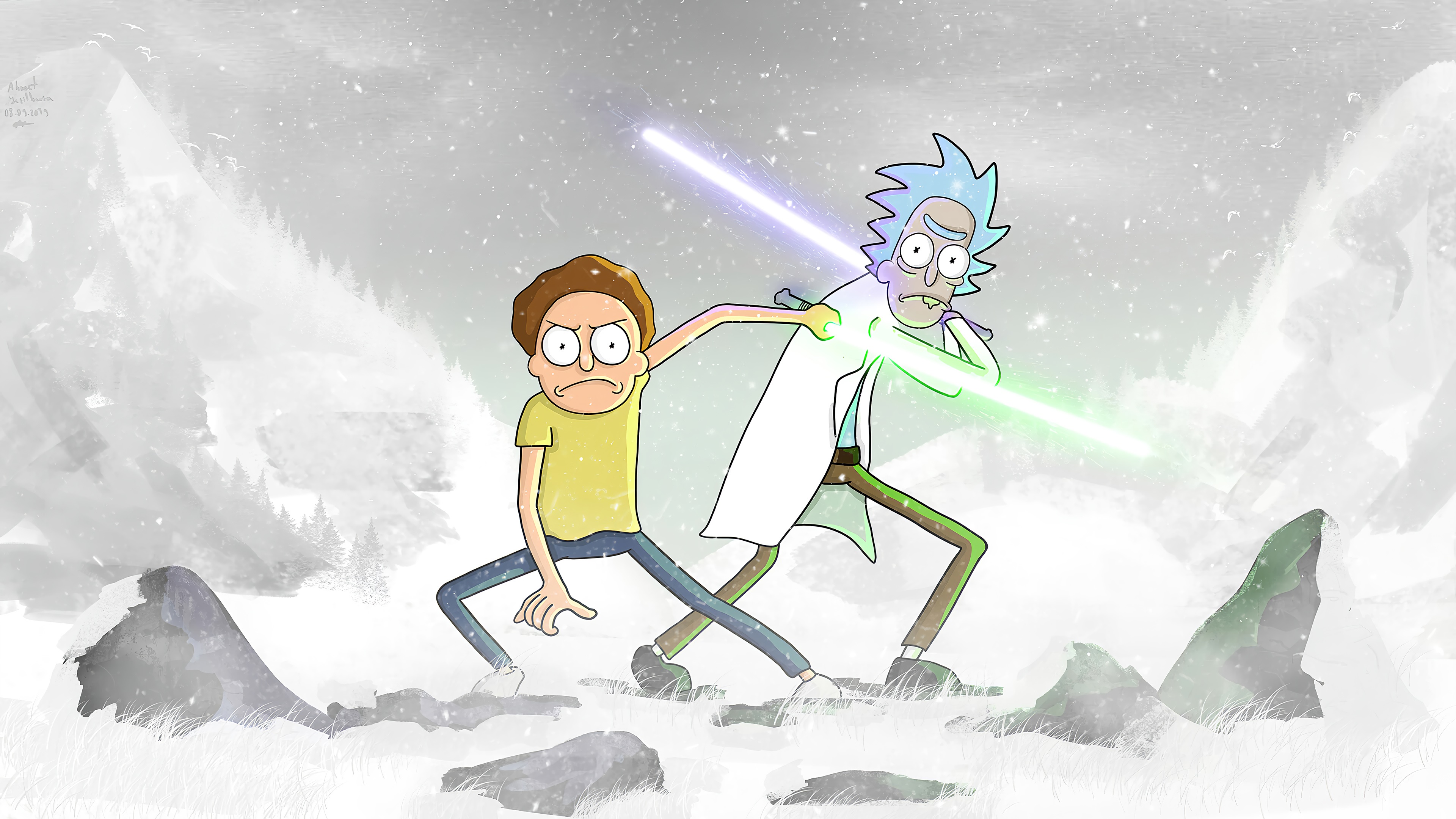 Rick and Morty with Lightsabers in 4K HD Wallpaper