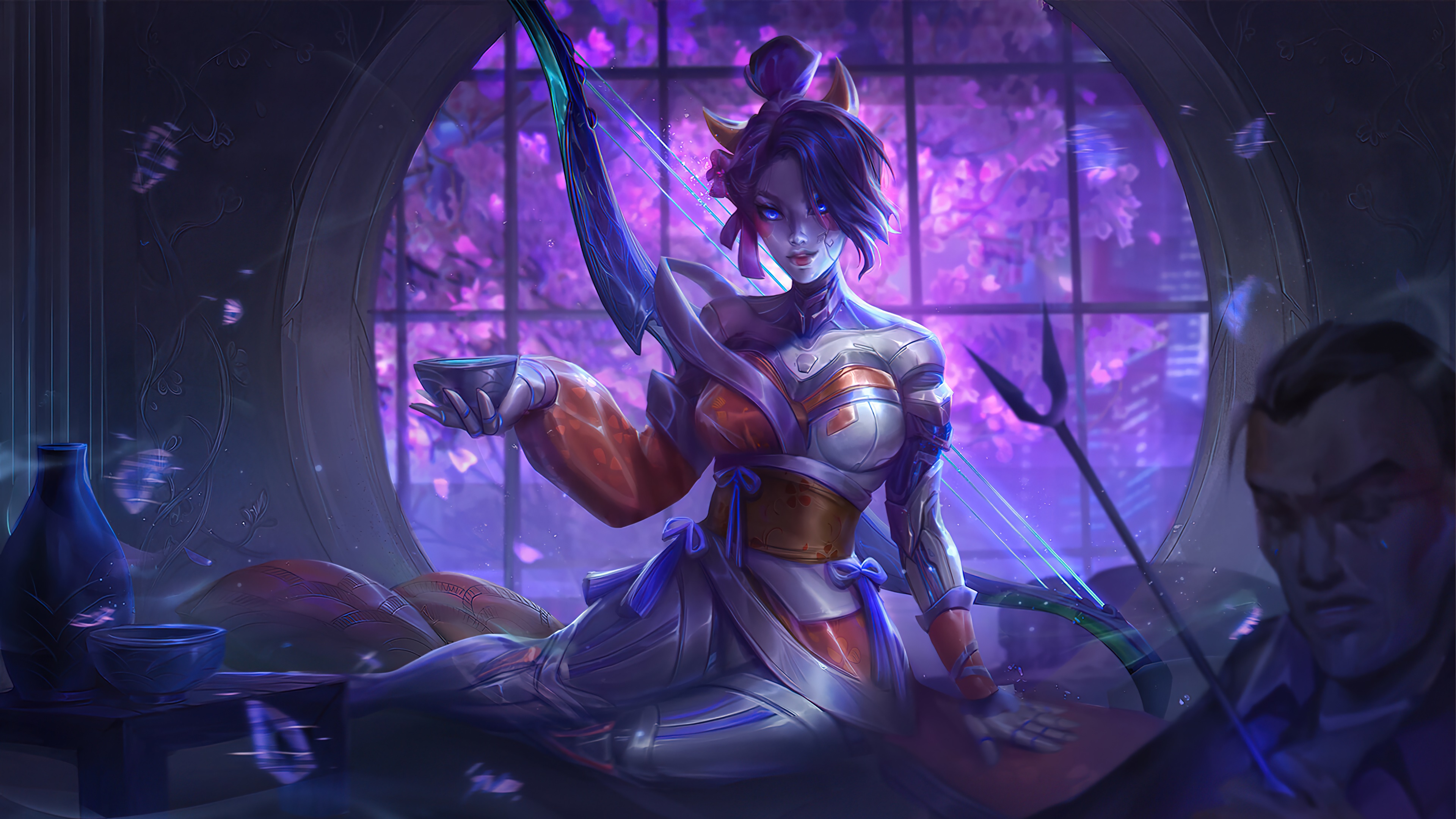 Android Archer with Sakura Background 4K HD Wallpaper