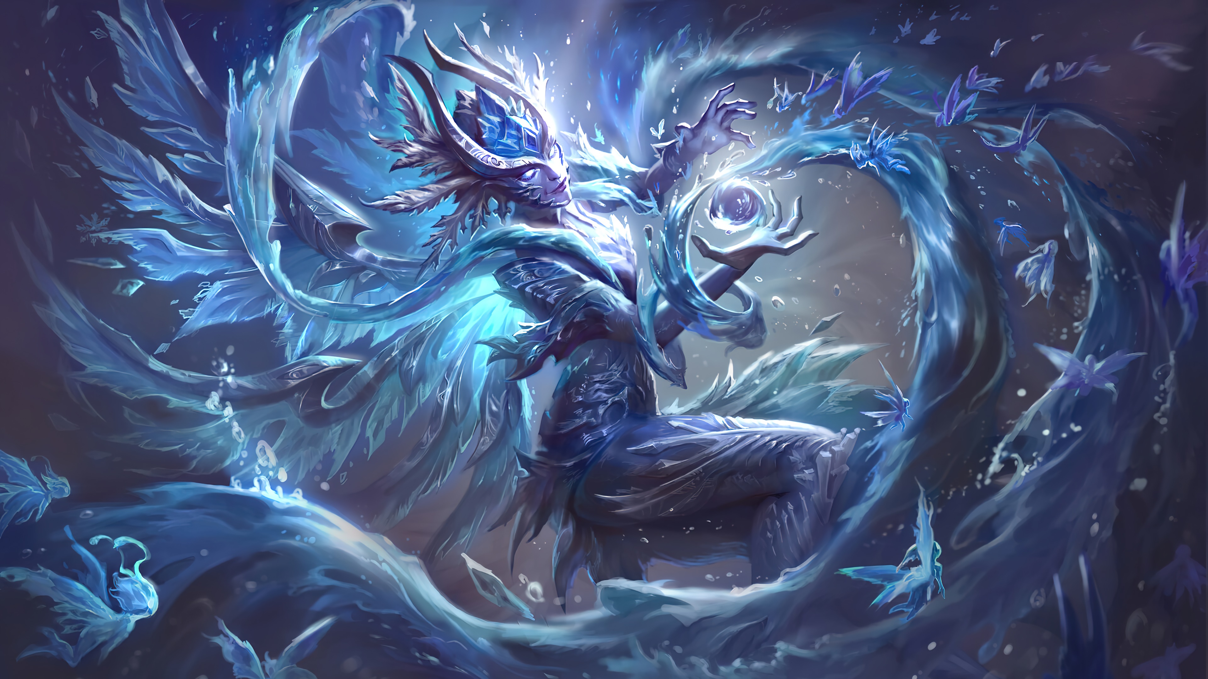 Ice fairy with blue butterflies and ice wings HD Wallpaper