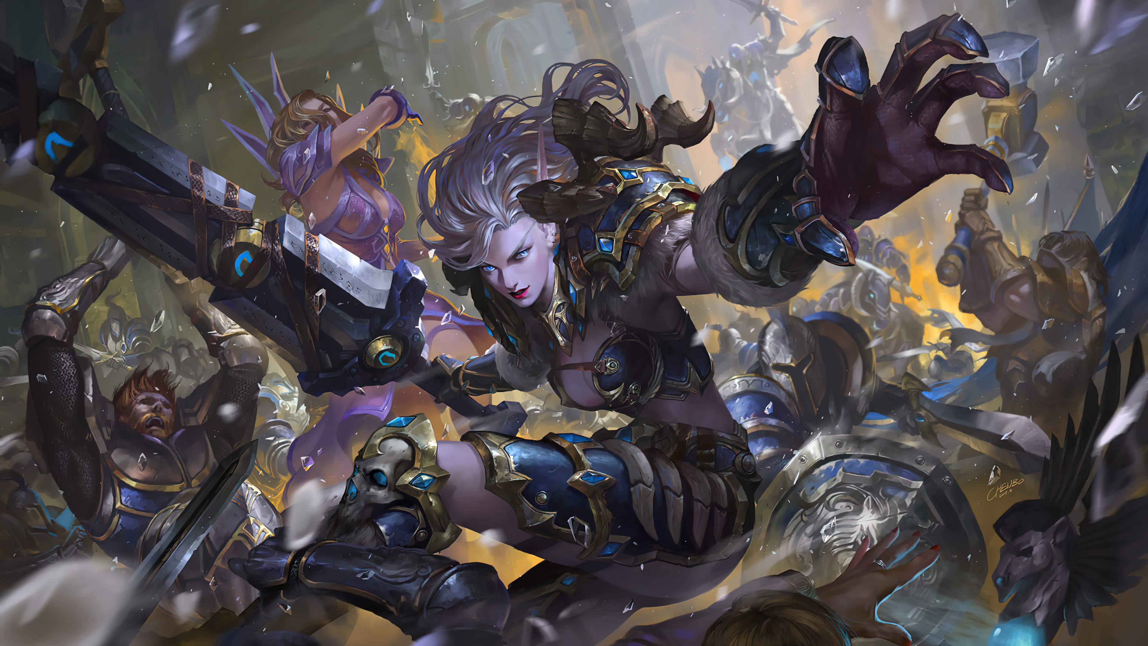 Fantasy warrior girl in battle 4K HD Wallpaper