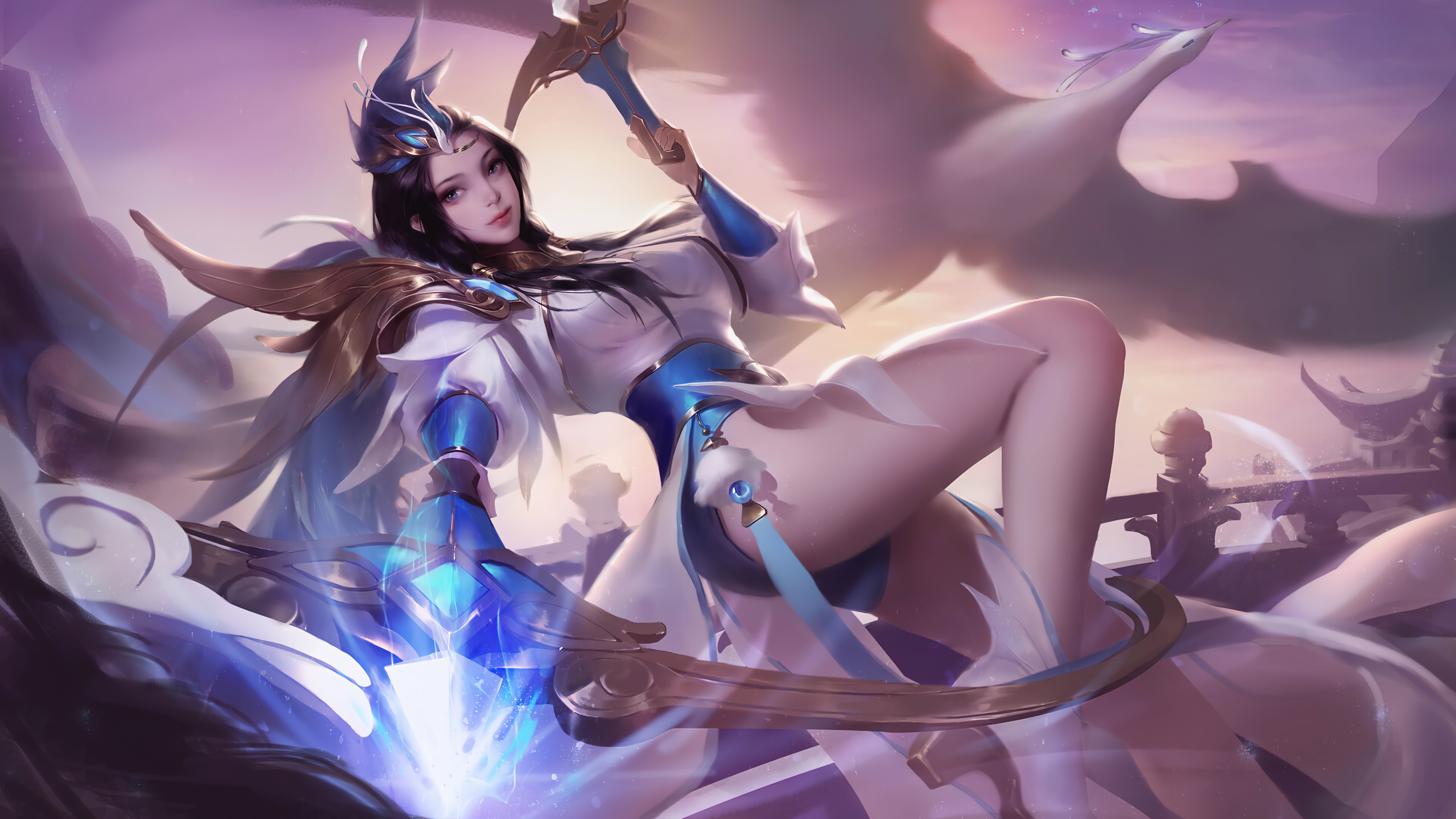 Fantasy girl with blue and gold armor HD Wallpaper