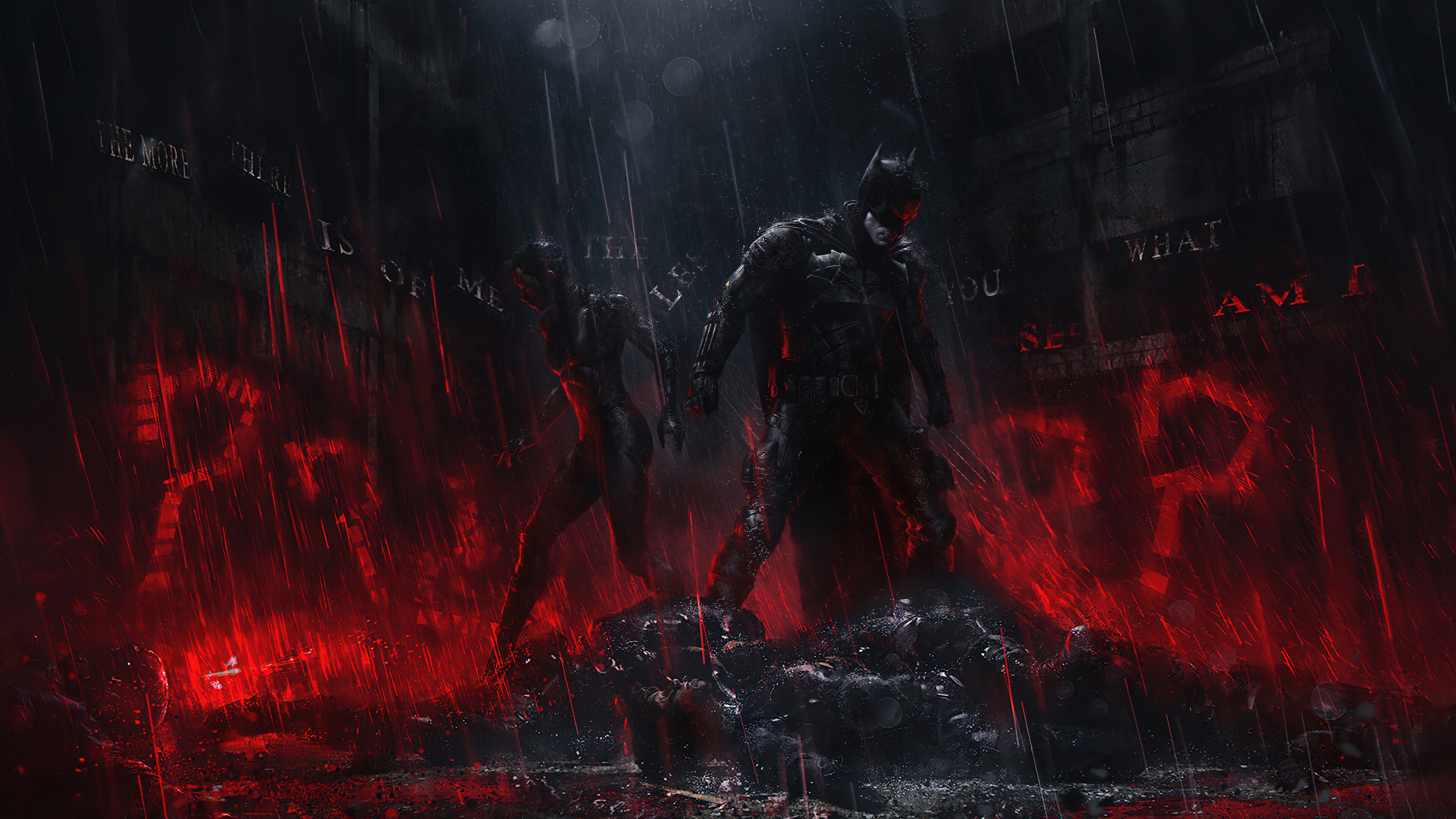 The Batman and Catwoman in the rain 4K HD Wallpaper