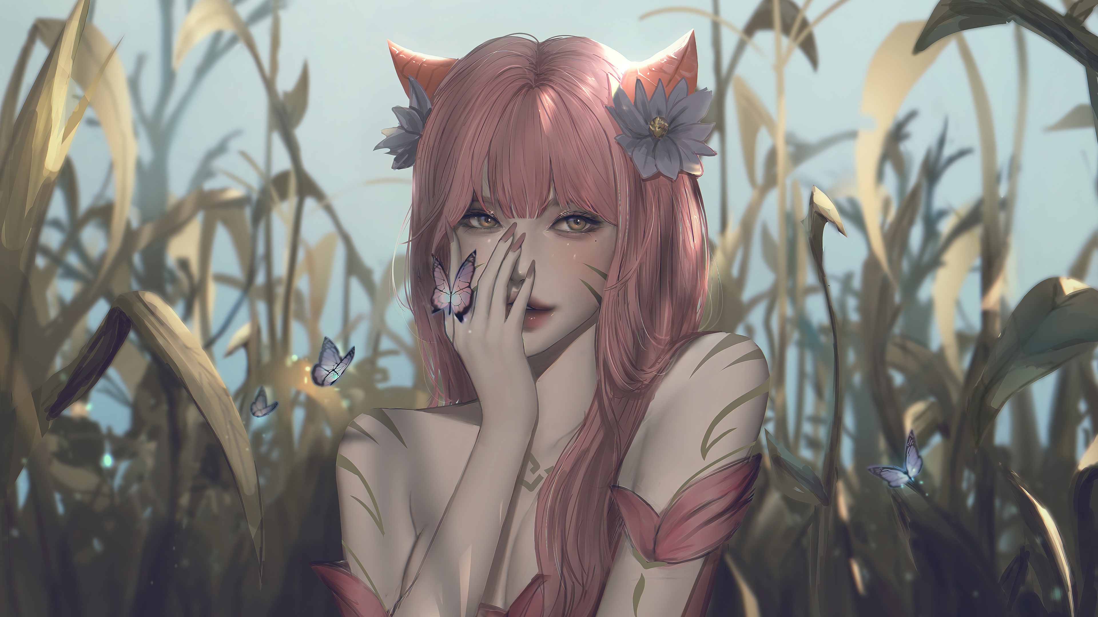 Ahri from League of Legends with butterflies HD Wallpaper