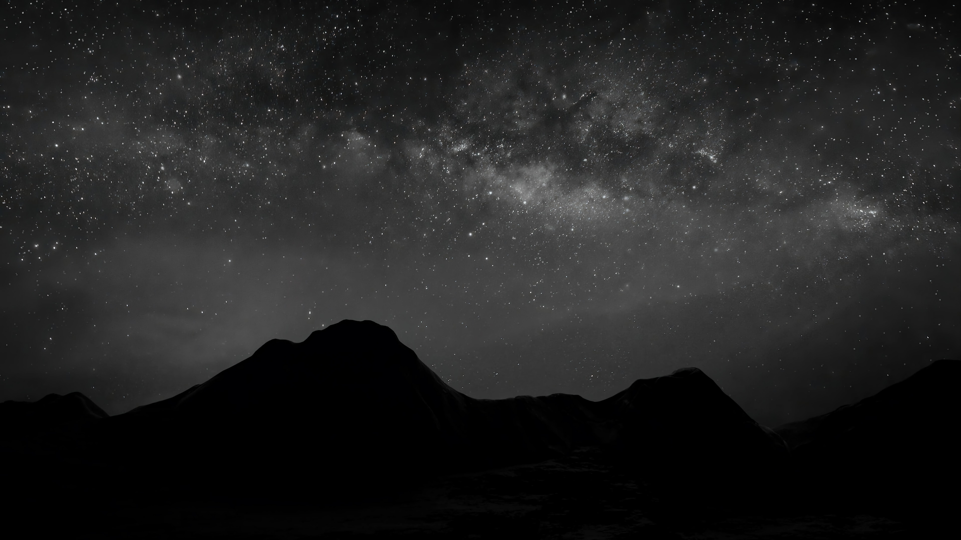 Monochrome night sky with Milky Way over mountains HD Wallpaper