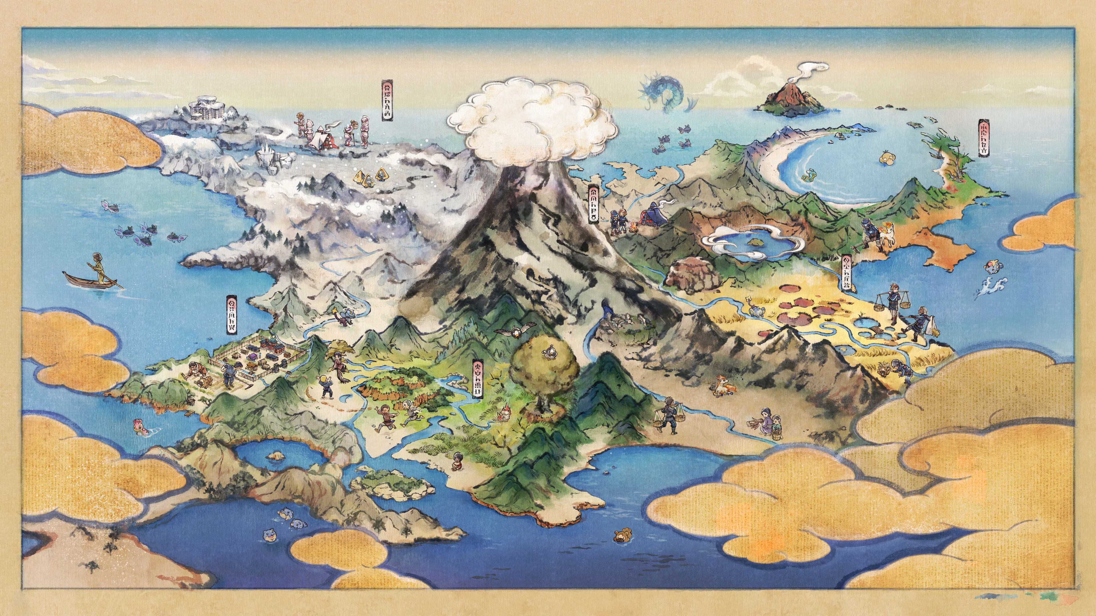 Map of Hisui region from Pokémon Legends: Arceus 4K HD Wallpaper