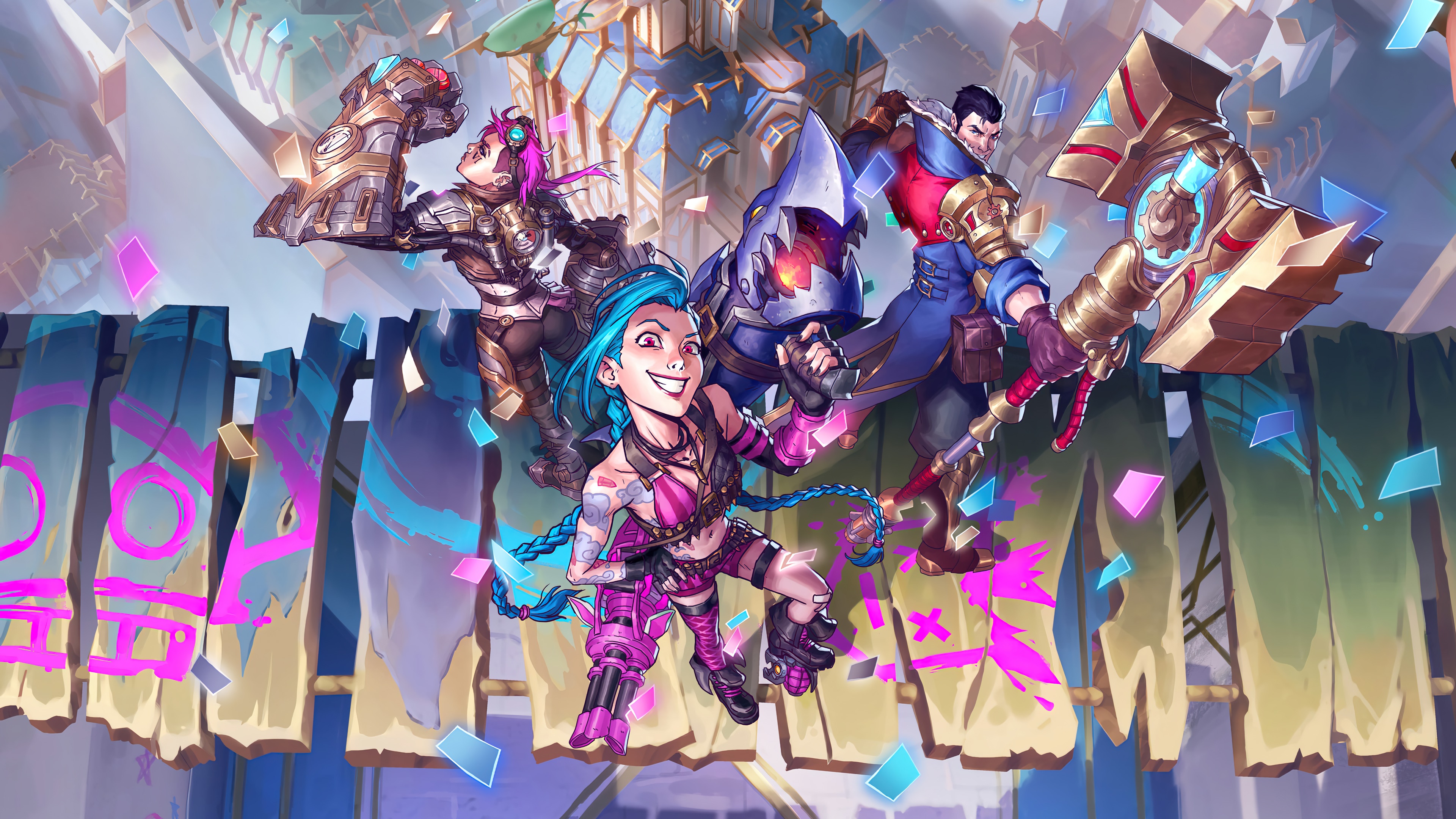 Jinx, Vi, Jayce, and Ekko from Legends of Runeterra 4K HD Wallpaper