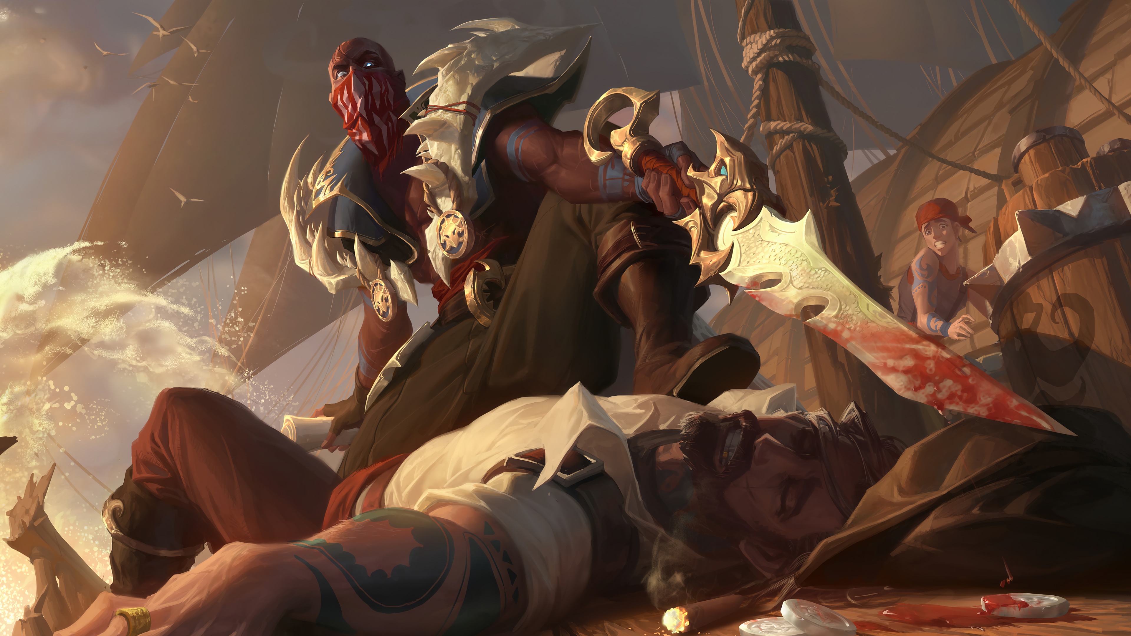 Pyke from League of Legends on a pirate ship HD Wallpaper