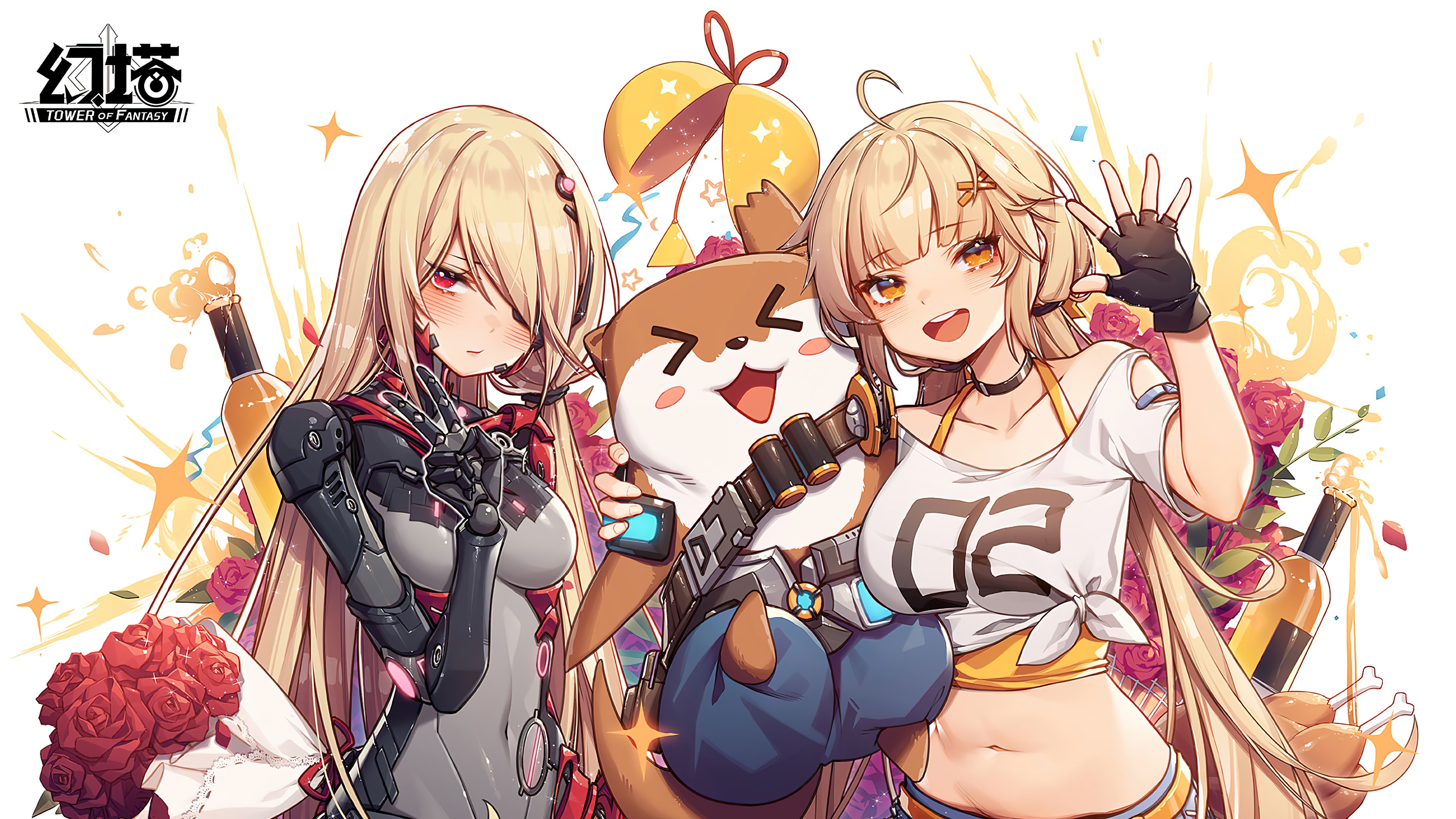 Tower of Fantasy characters with a mascot HD Wallpaper