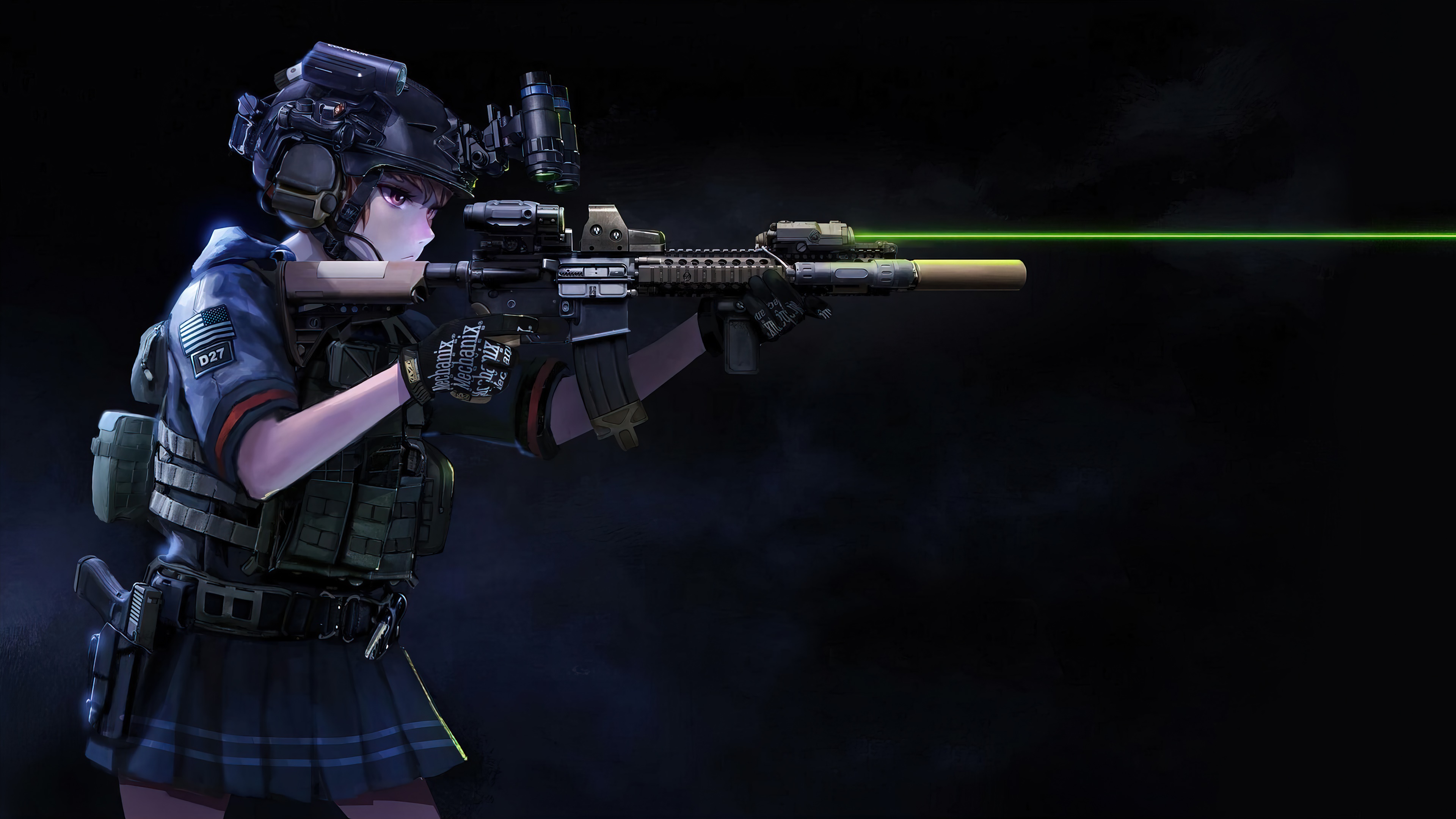 Anime Girl Soldier with MK18 Mod1 Rifle in HD Wallpaper