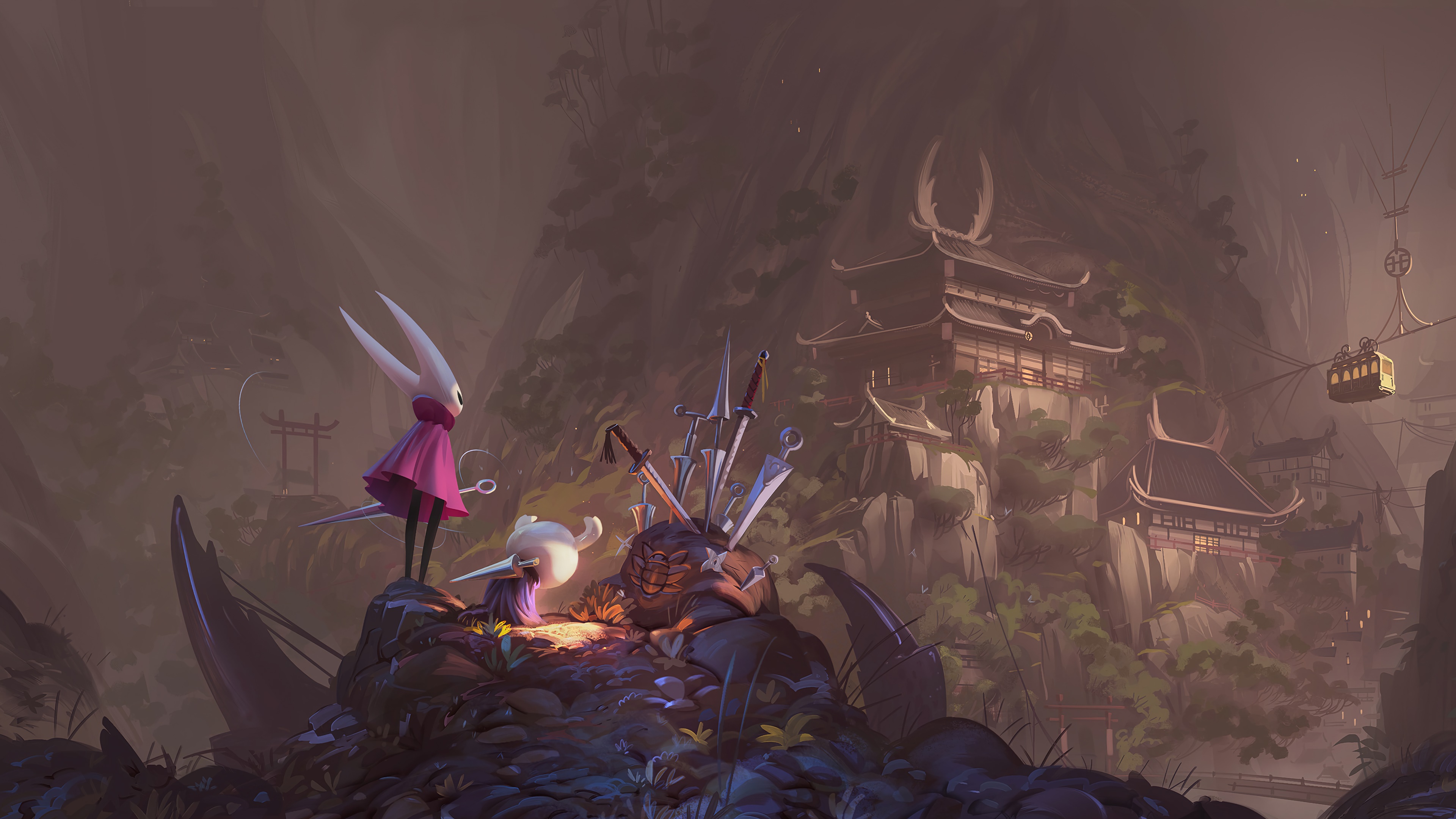 Hornet from Hollow Knight in a mountainous landscape HD Wallpaper