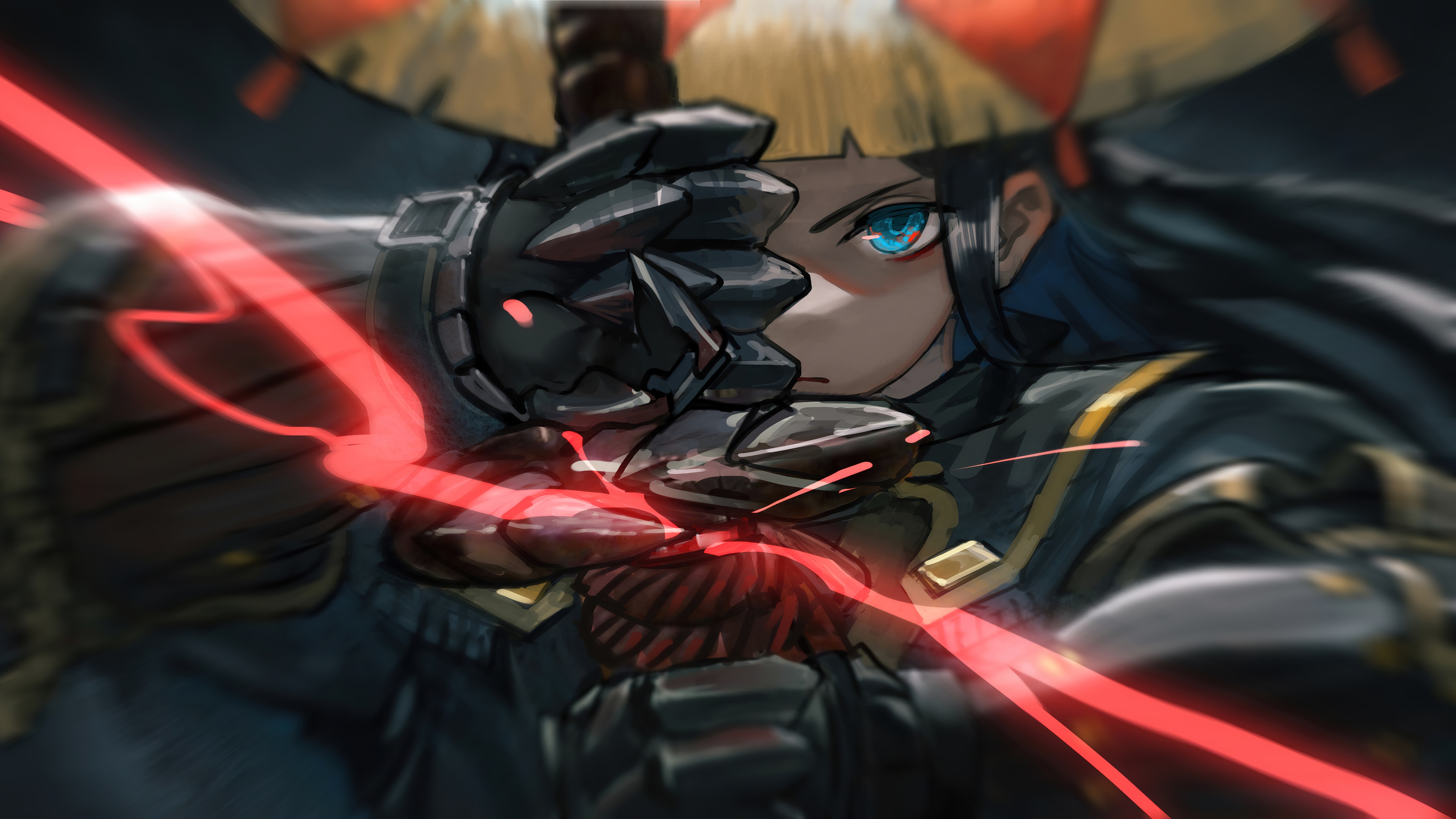 Anime girl warrior with red energy HD Wallpaper