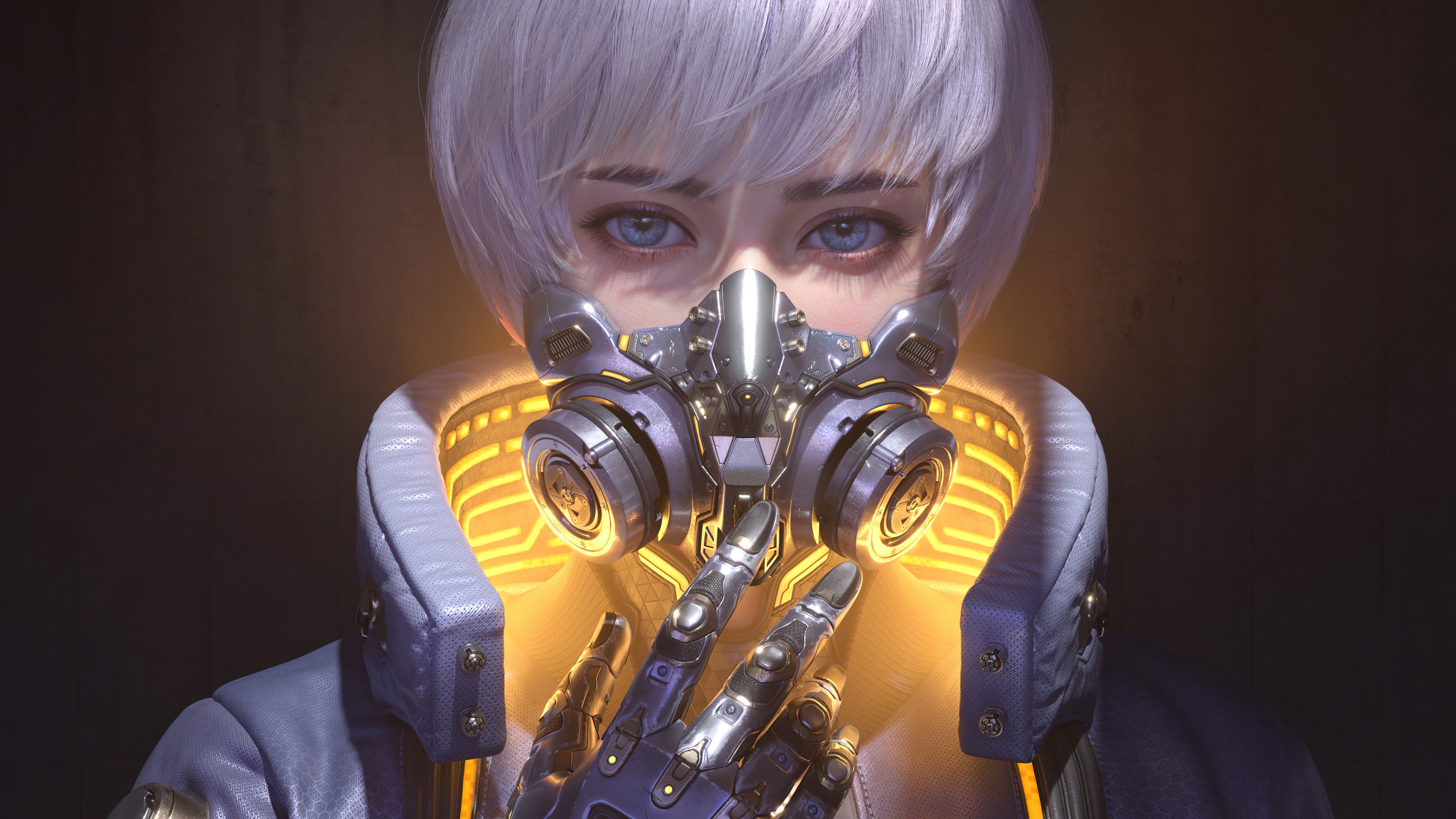 Cyberpunk girl with mask and glowing collar 4K HD Wallpaper