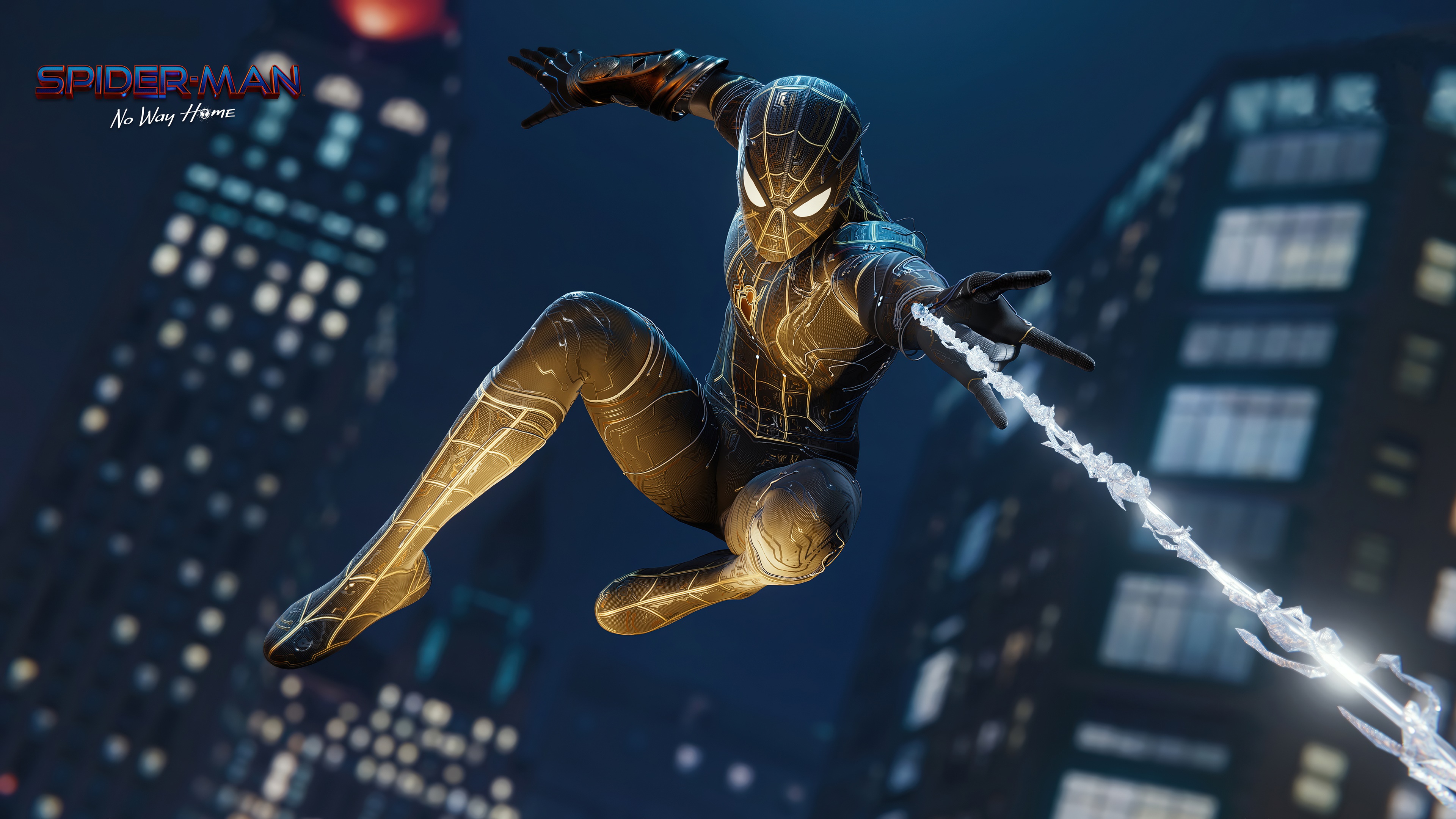 Spider-Man from Spider-Man: No Way Home in black and gold suit HD Wallpaper