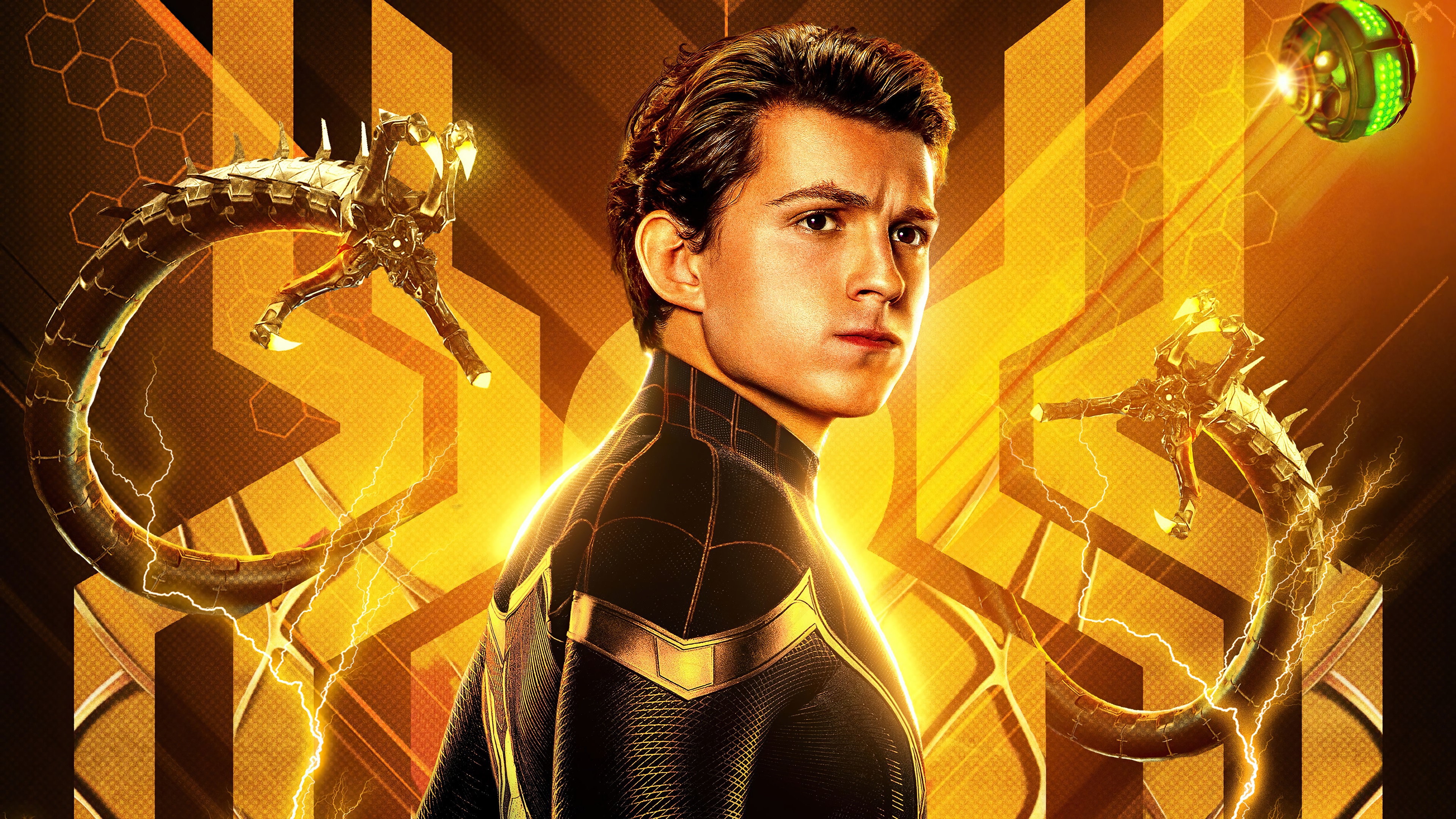 Spider-Man from Spider-Man: No Way Home in black and gold suit 4K HD Wallpaper