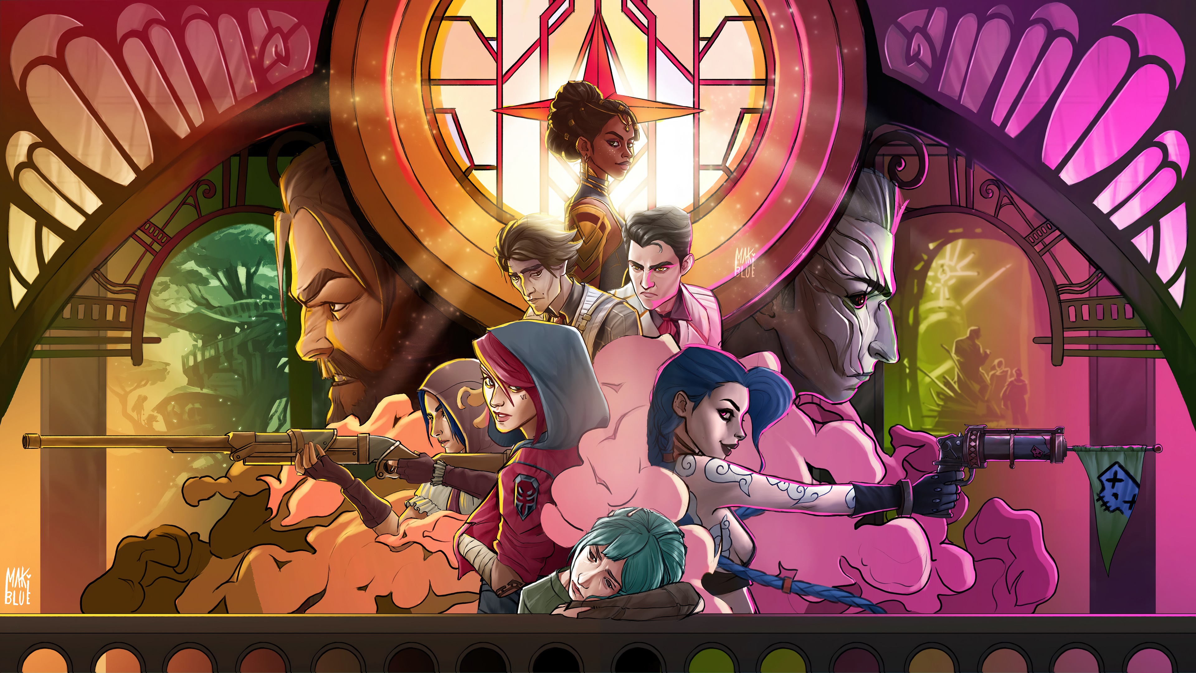 Arcane Characters in Stained Glass Art 4K HD Wallpaper