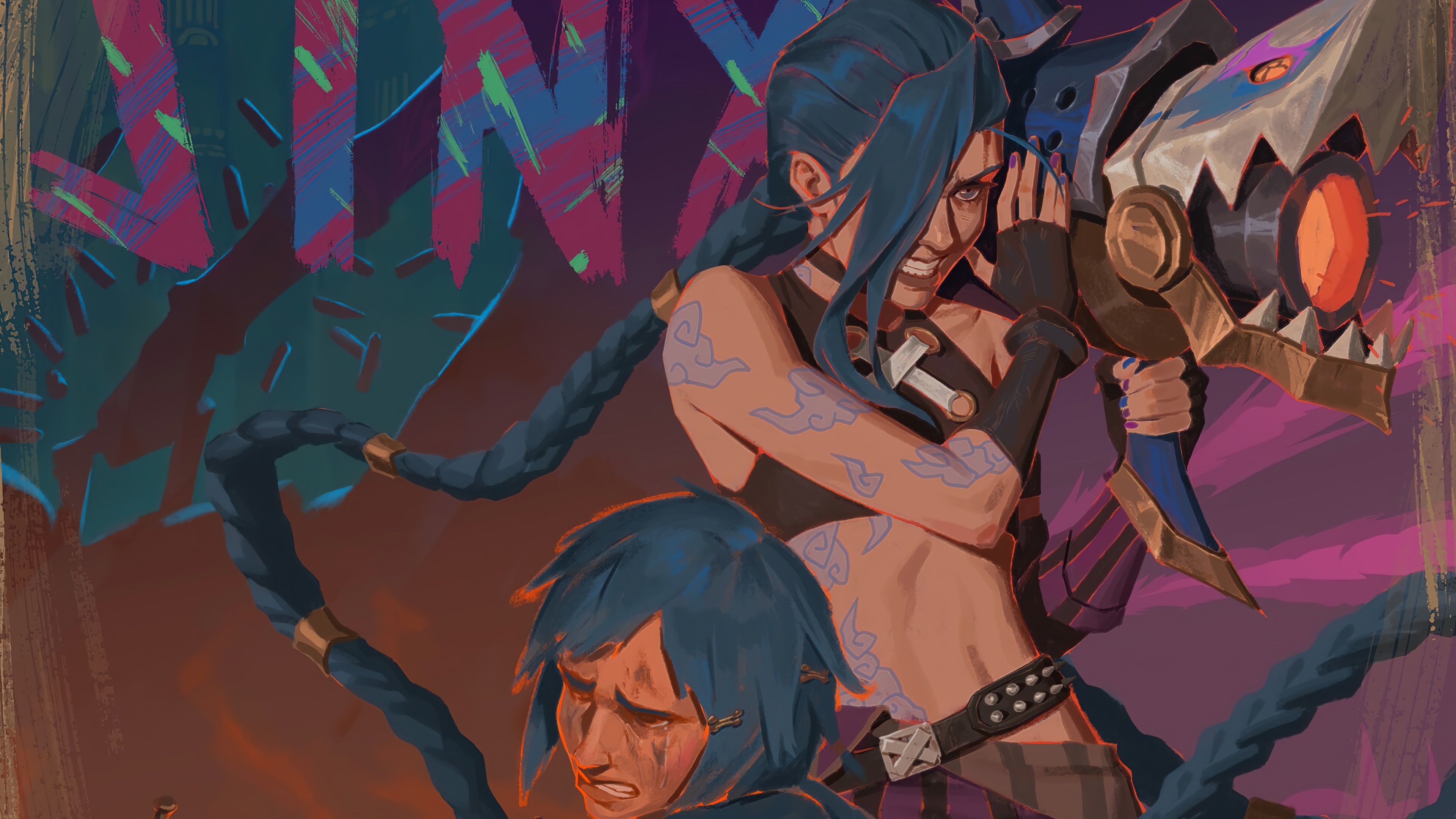 Jinx from Arcane with her weapon HD Wallpaper