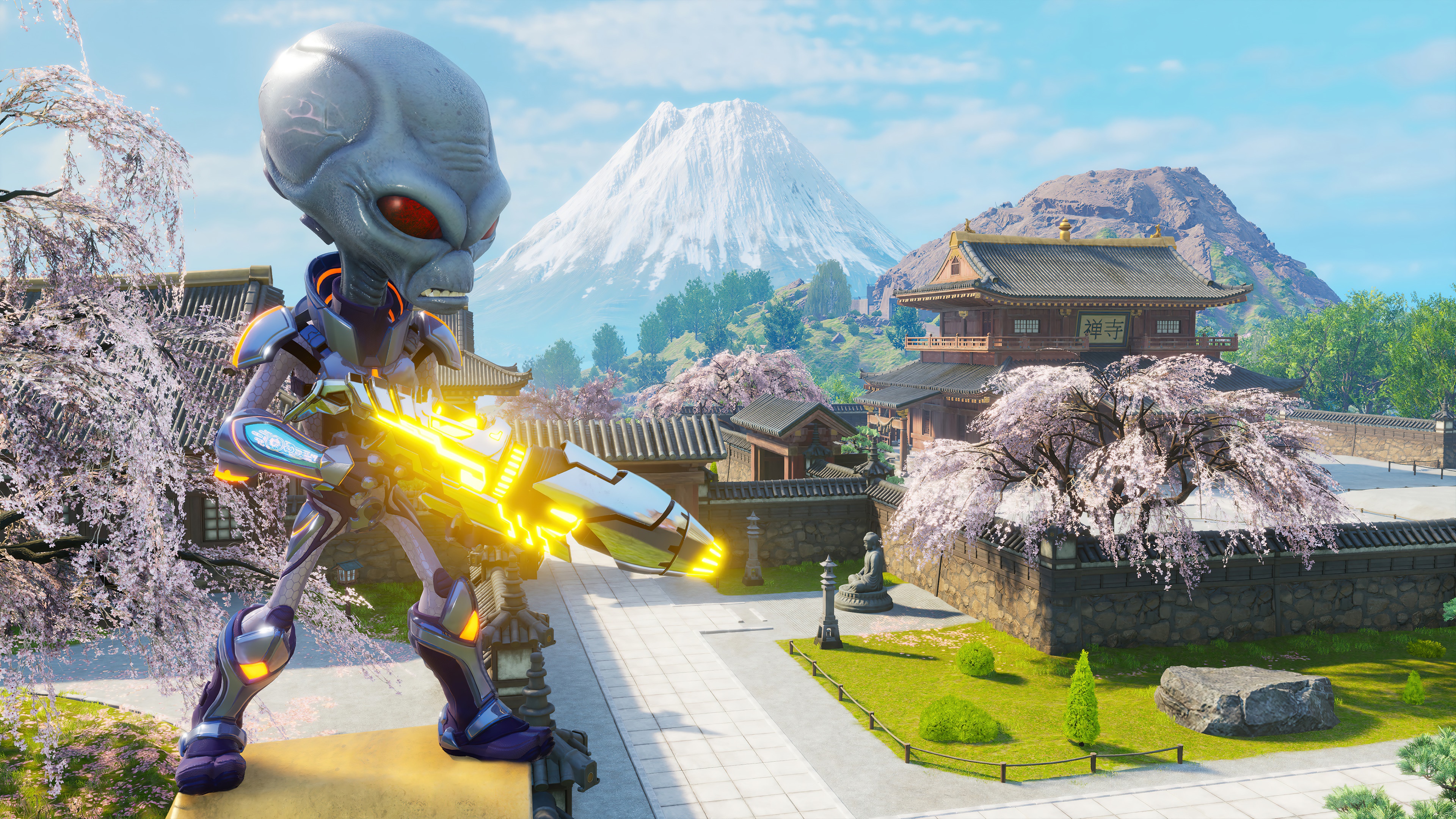 Destroy All Humans 2 alien with gun in Japan 4K HD Wallpaper