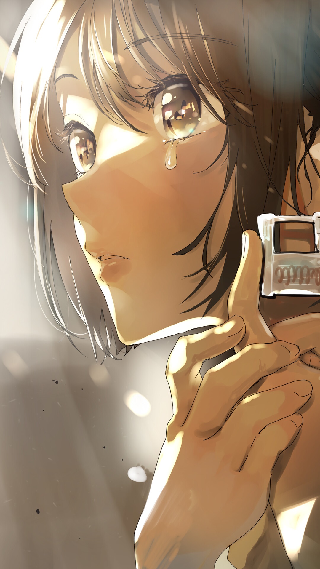 Anime girl crying with sunlight HD Phone Wallpaper
