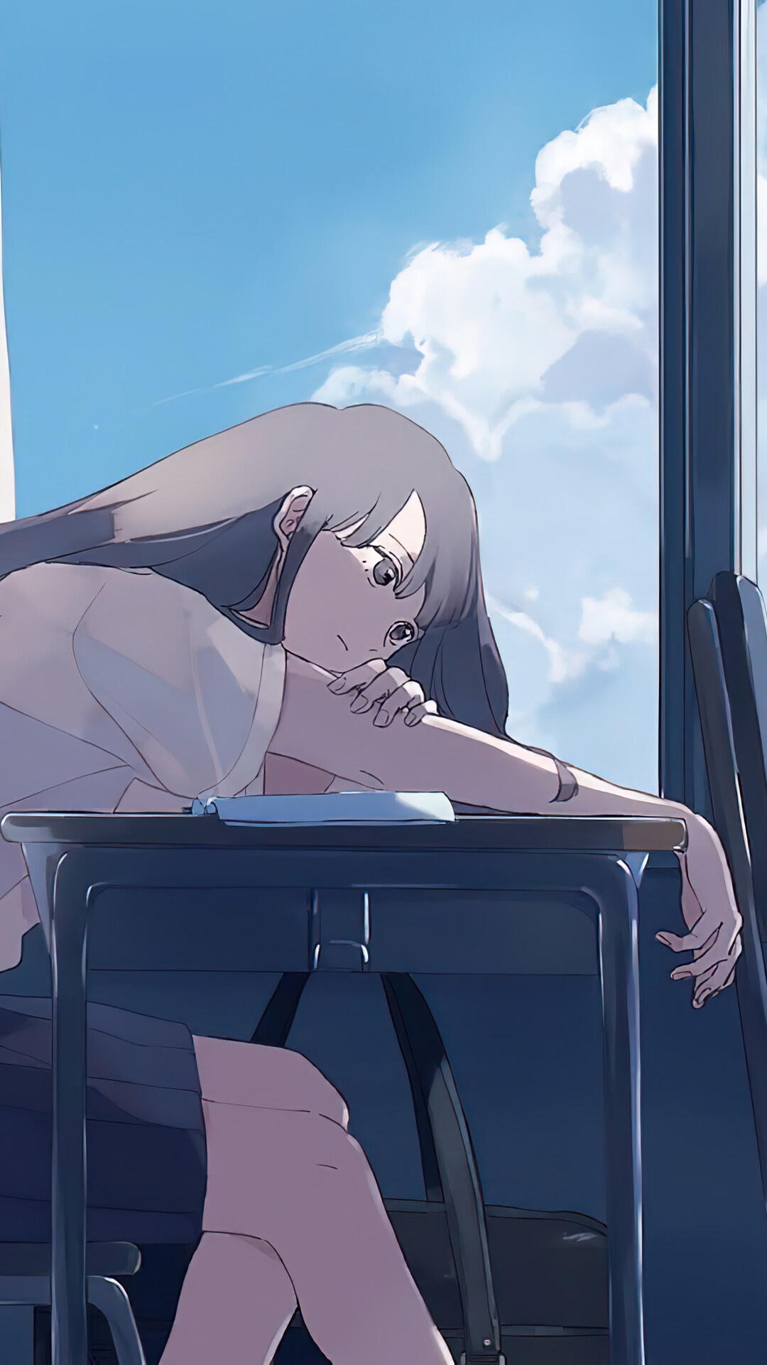 Anime girl in classroom looking out window HD Phone Wallpaper