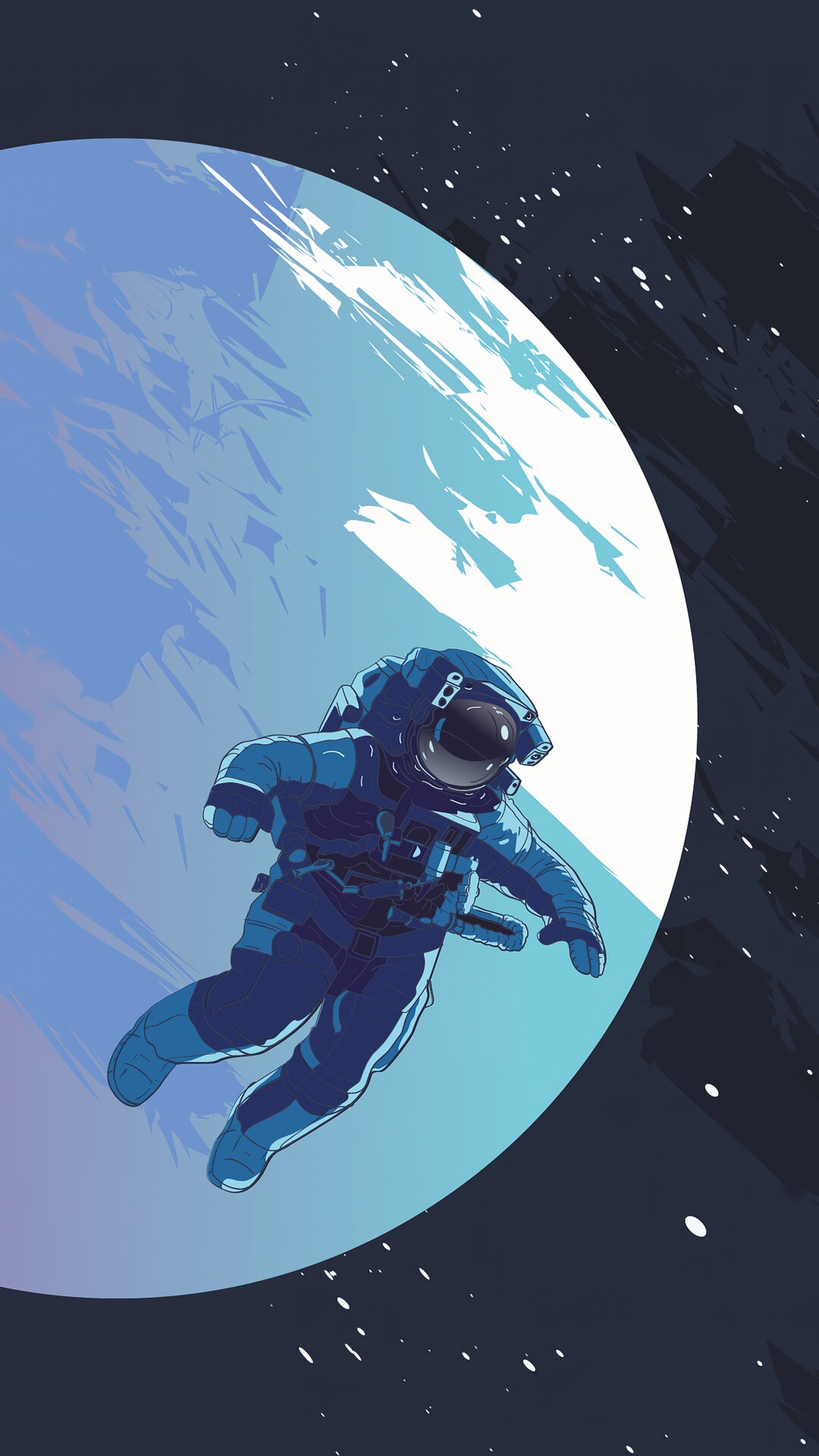Astronaut floating near a large planet in space HD Phone Wallpaper