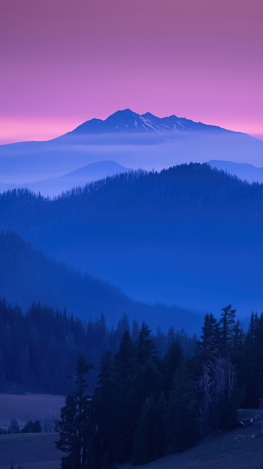 Mountain range at sunrise with purple sky HD Phone Wallpaper