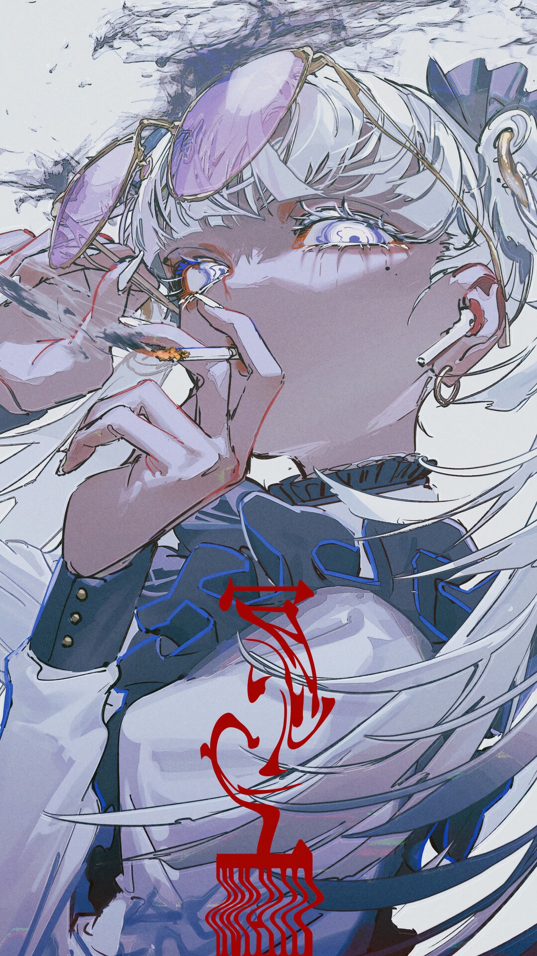 Anime girl smoking with sunglasses HD Phone Wallpaper