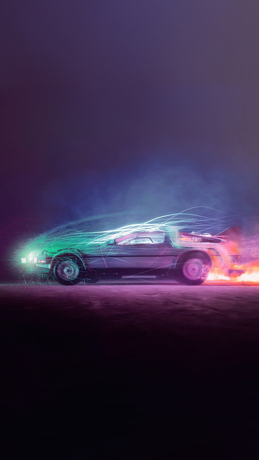 DeLorean car from Back to the Future with light trails HD Phone Wallpaper