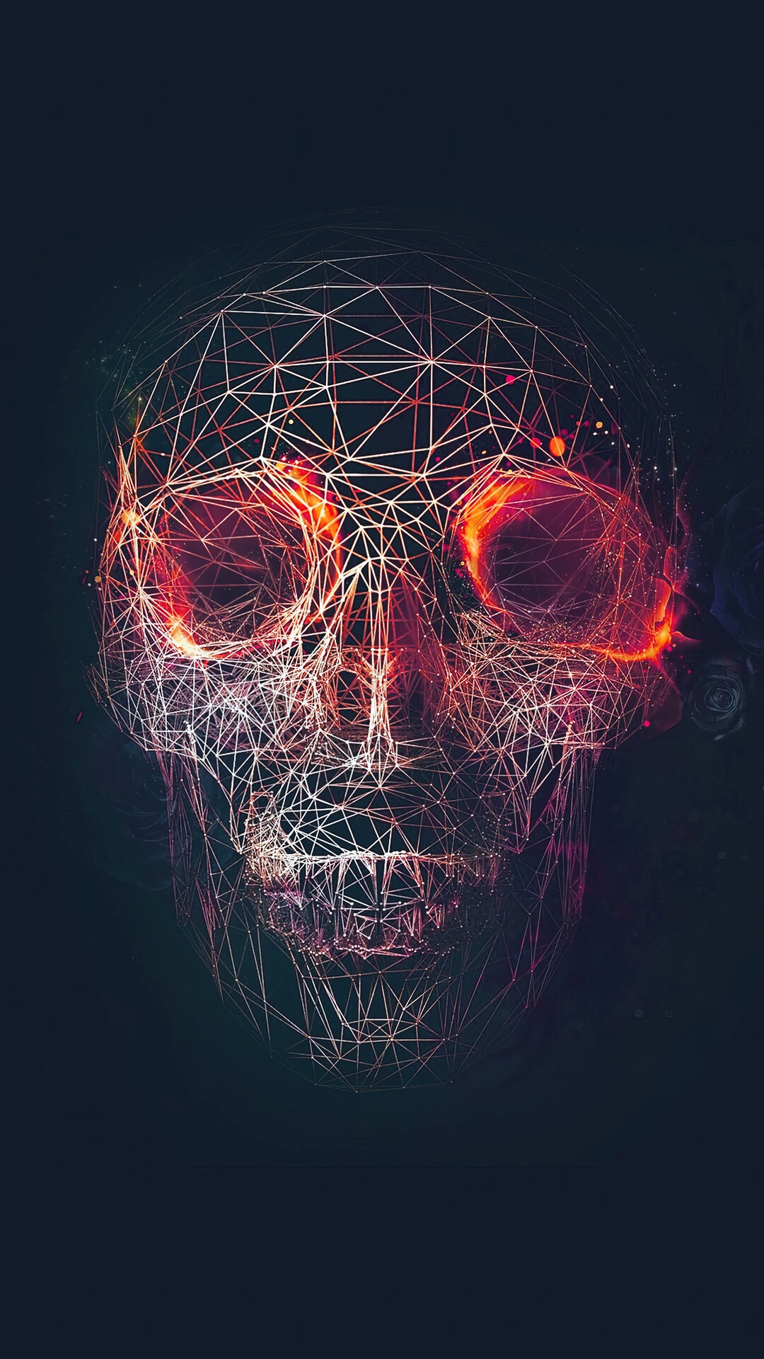 Abstract Geometric Skull with Fiery Eyes HD Phone Wallpaper