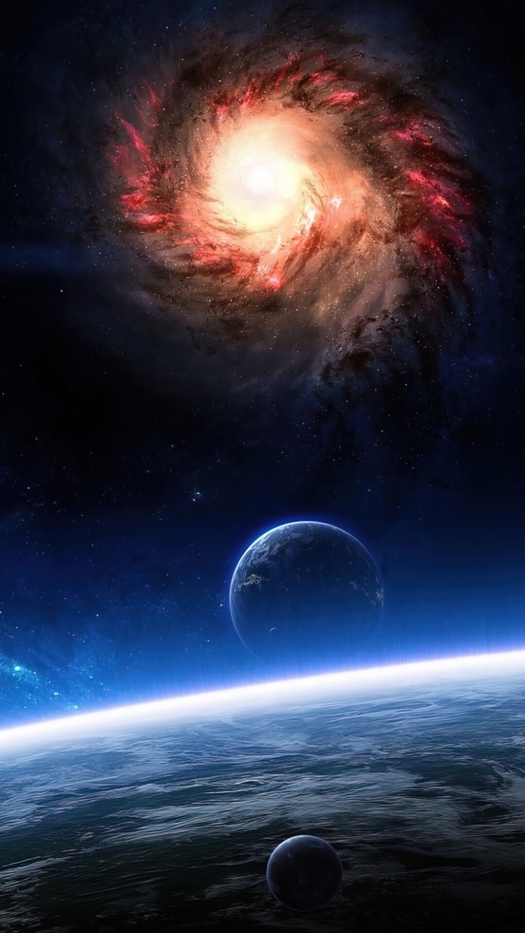 Spiral Galaxy and Planets in Space HD Phone Wallpaper
