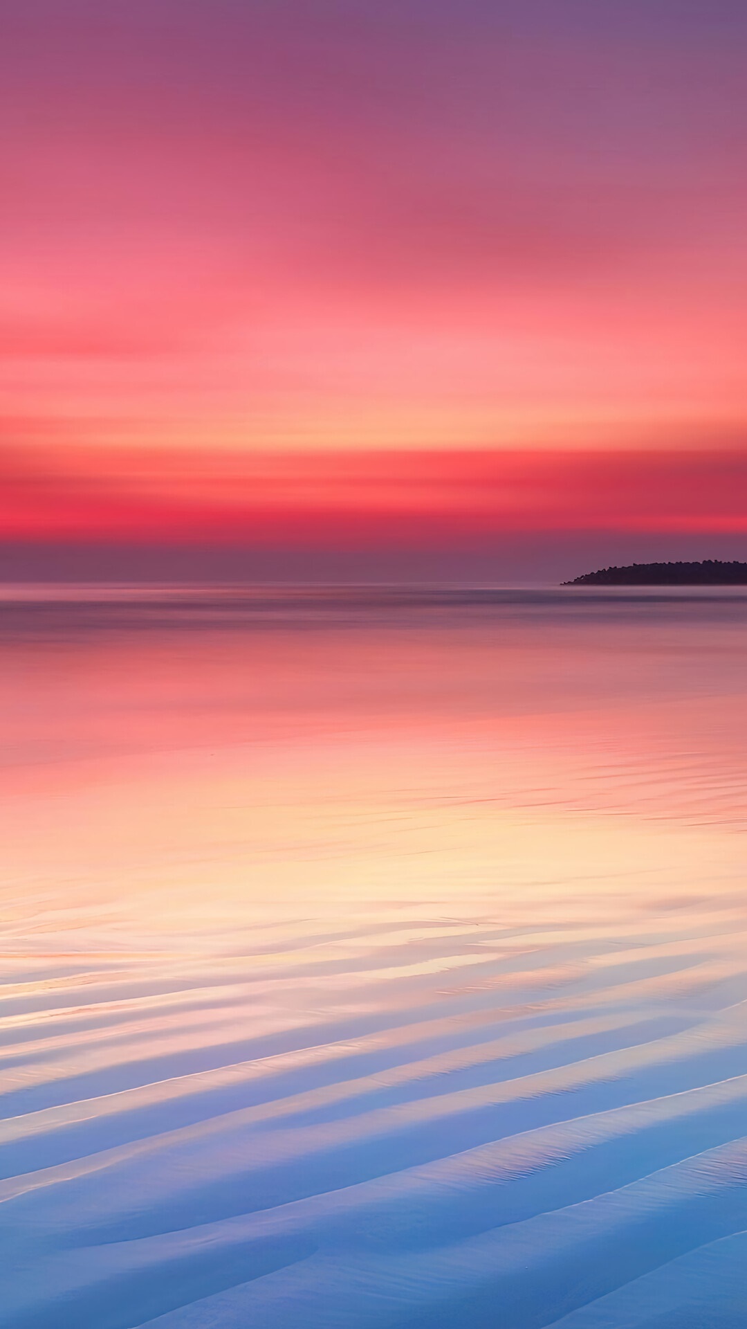 Sunset over the ocean with island silhouette HD Phone Wallpaper