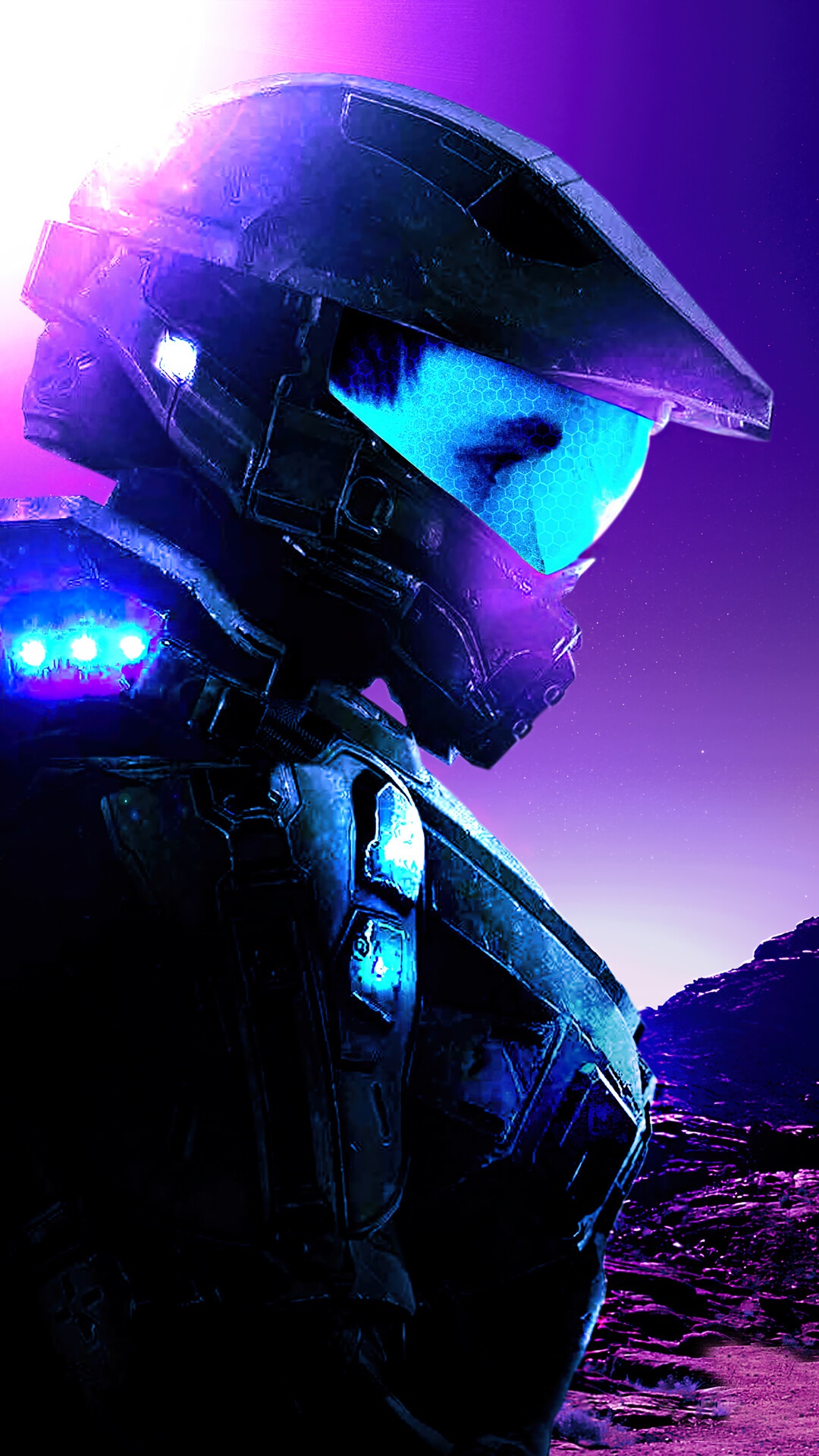 Master Chief from Halo on a futuristic planet HD Phone Wallpaper