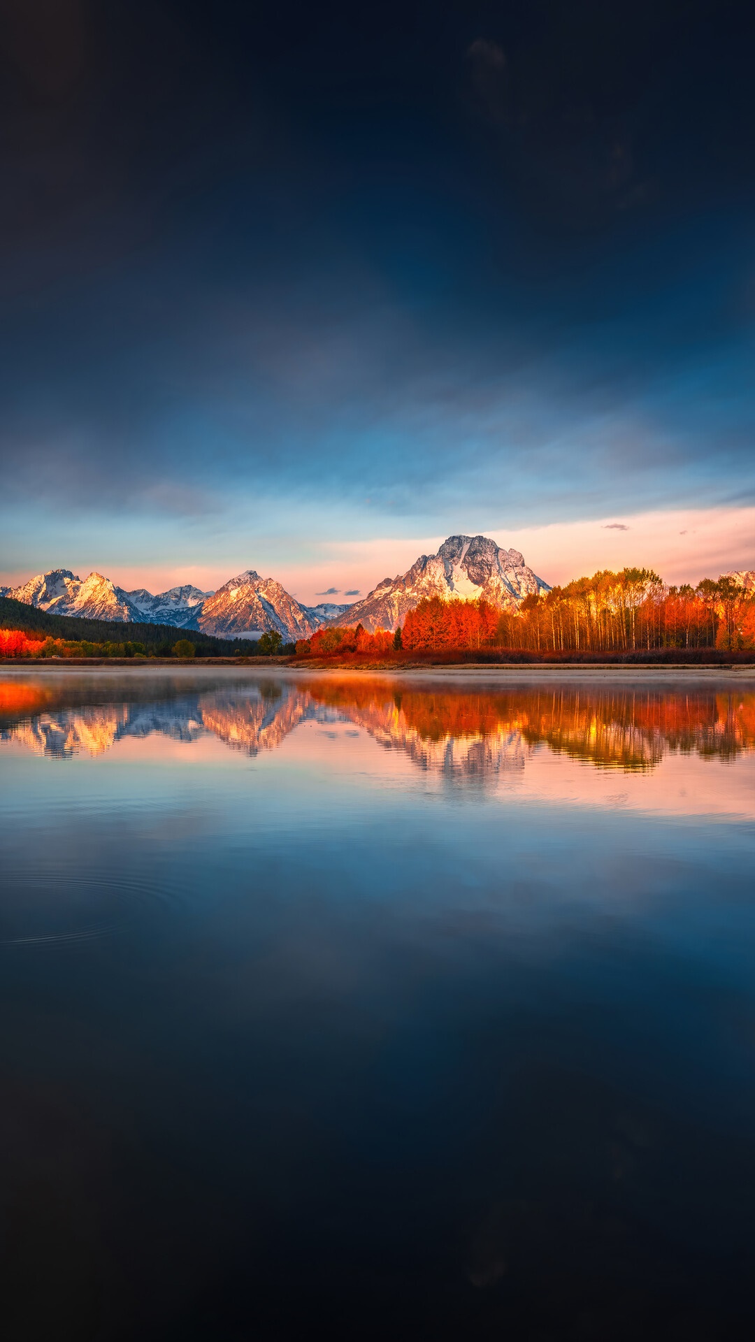 Sunrise over mountains reflected in a lake HD Phone Wallpaper