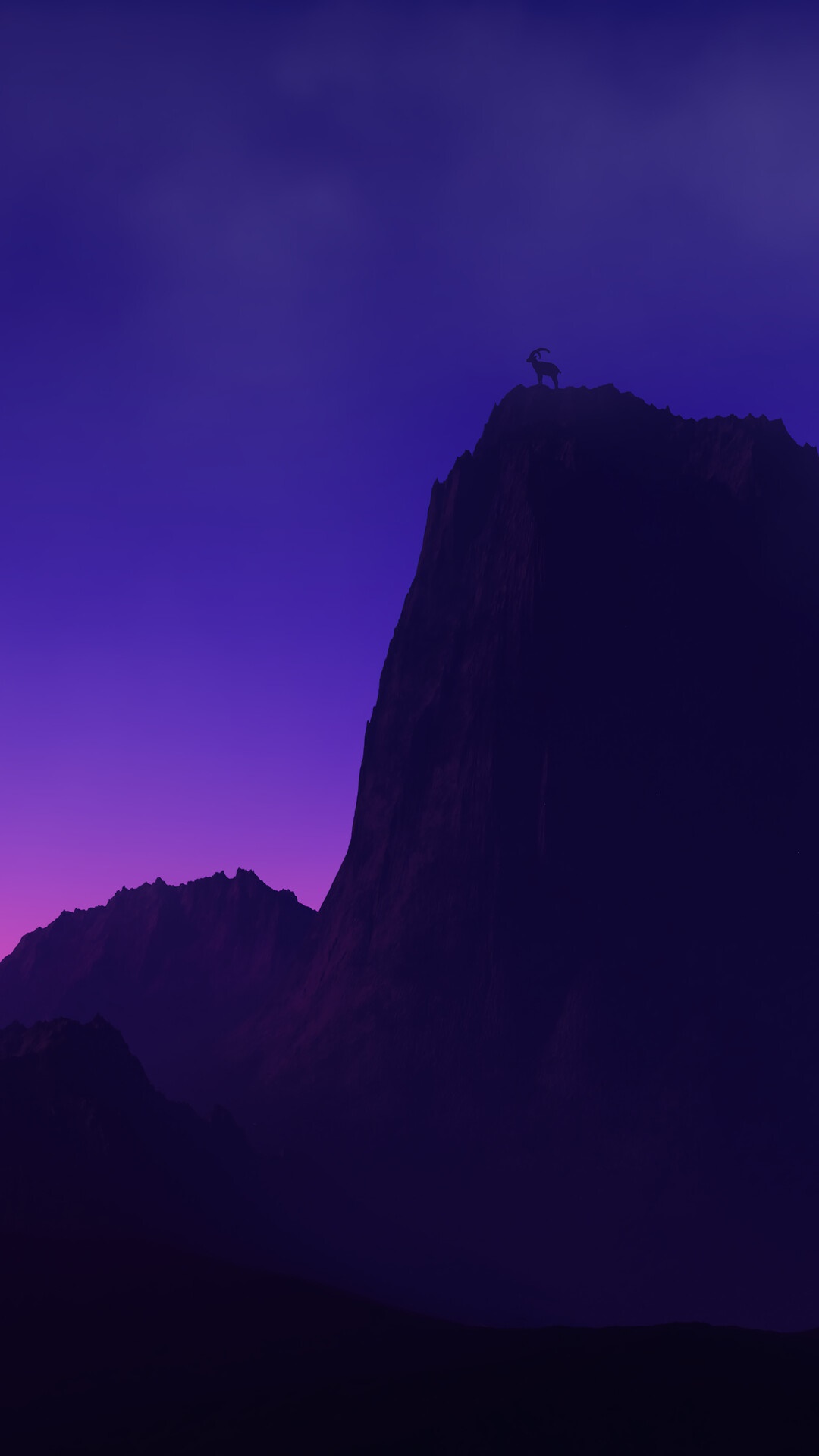 Silhouette of a goat on a mountain peak at dusk HD Phone Wallpaper