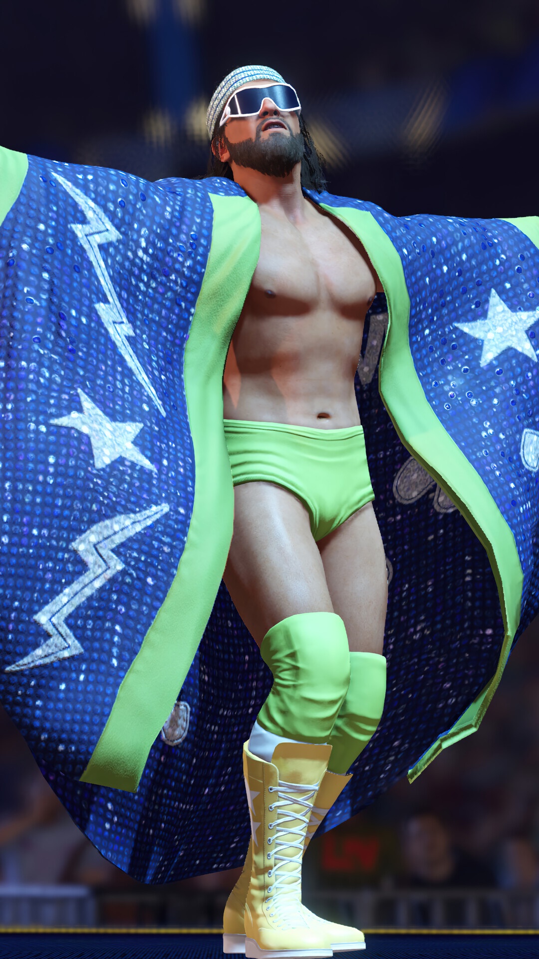 Wrestler in a blue robe with lightning and stars HD Phone Wallpaper