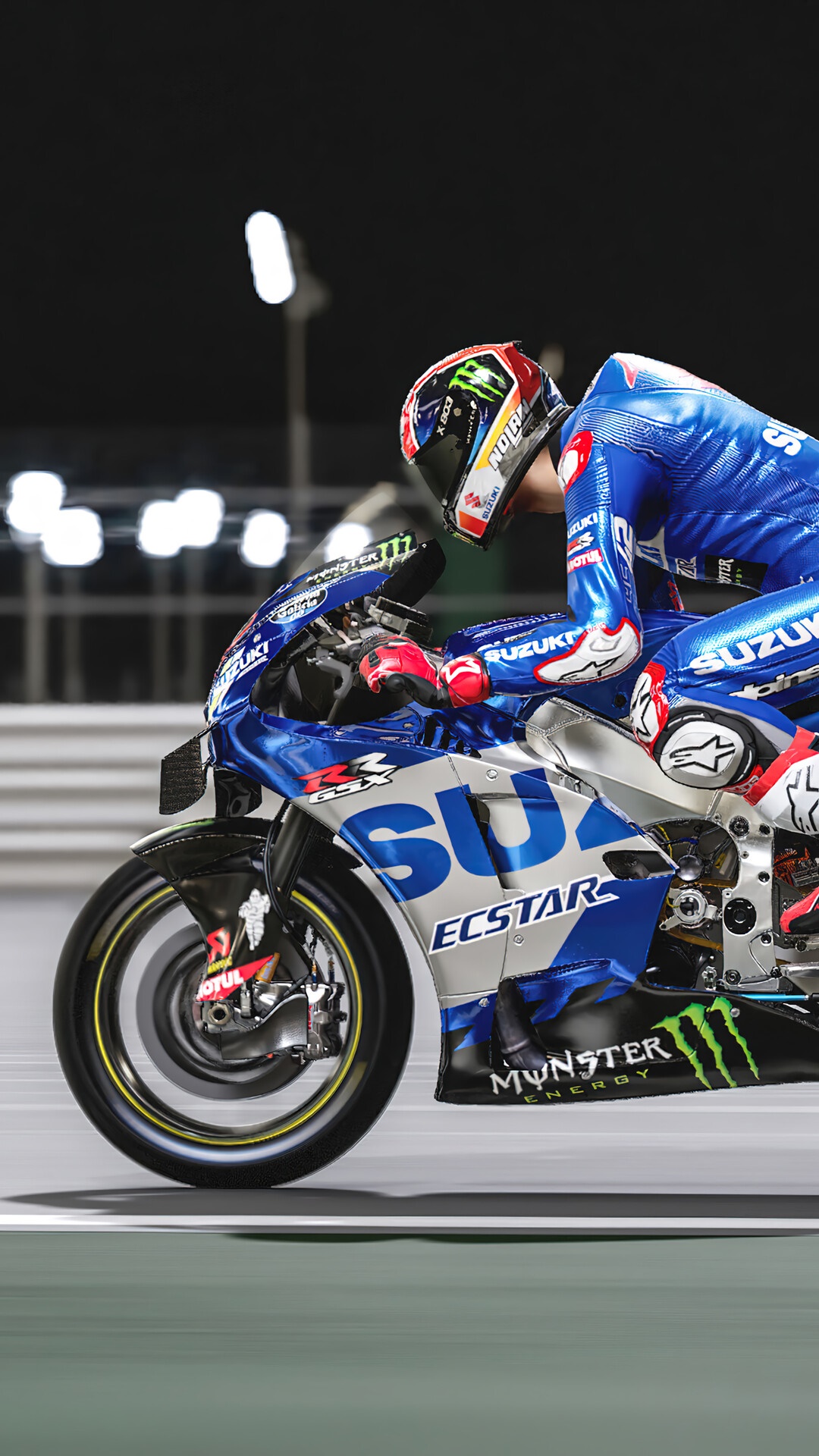 Motorcycle racer in blue suit on Suzuki motorcycle HD Phone Wallpaper