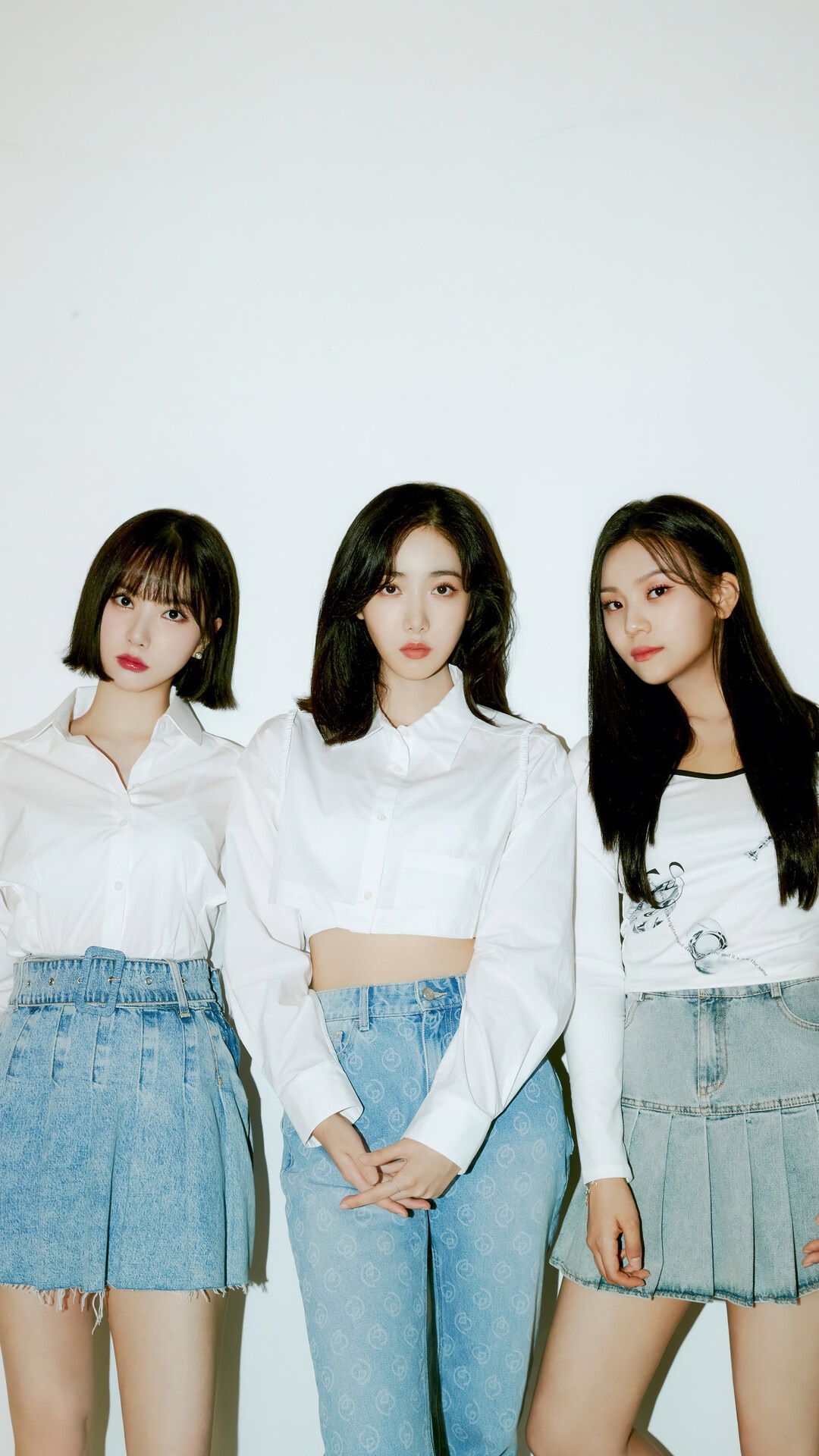 VIVIZ members Eunha, SinB, and Umji posing against a white background HD Phone Wallpaper