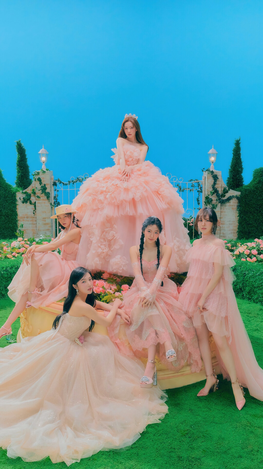 Red Velvet members in pink princess dresses HD Phone Wallpaper