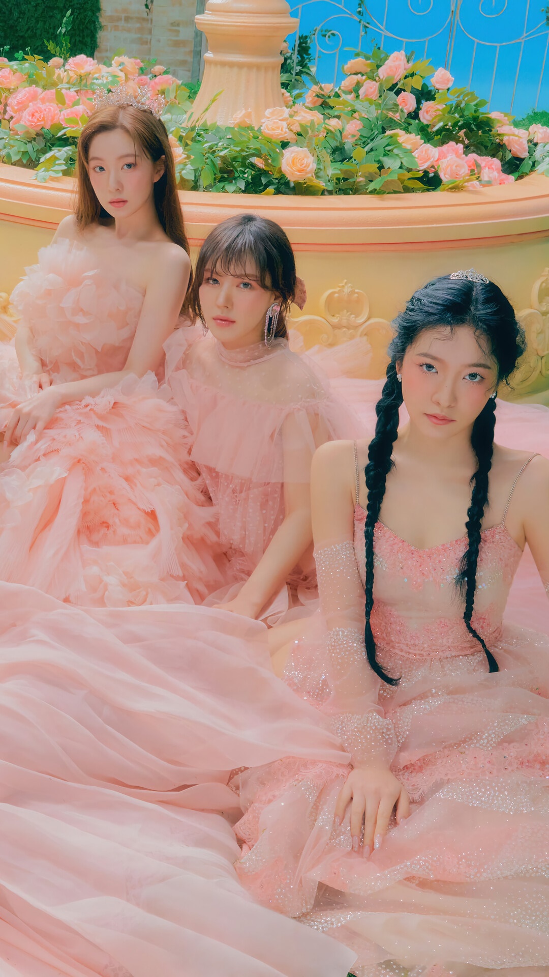 Red Velvet members in pink dresses HD Phone Wallpaper