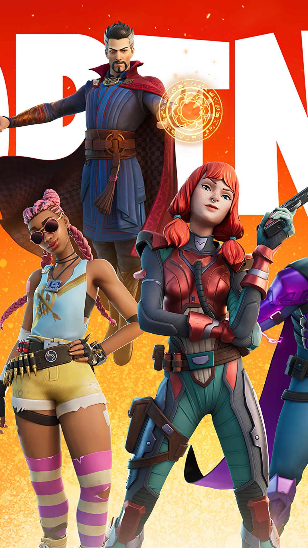 Fortnite characters including Doctor Strange HD Phone Wallpaper