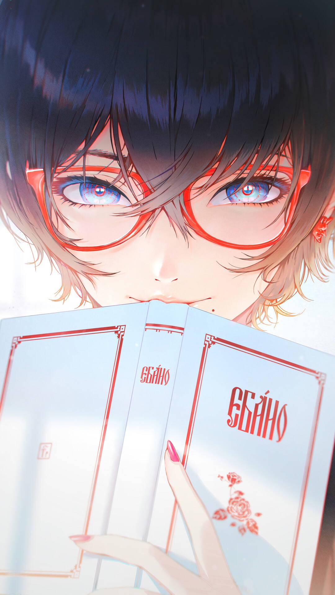 Anime girl with glasses reading a book HD Phone Wallpaper
