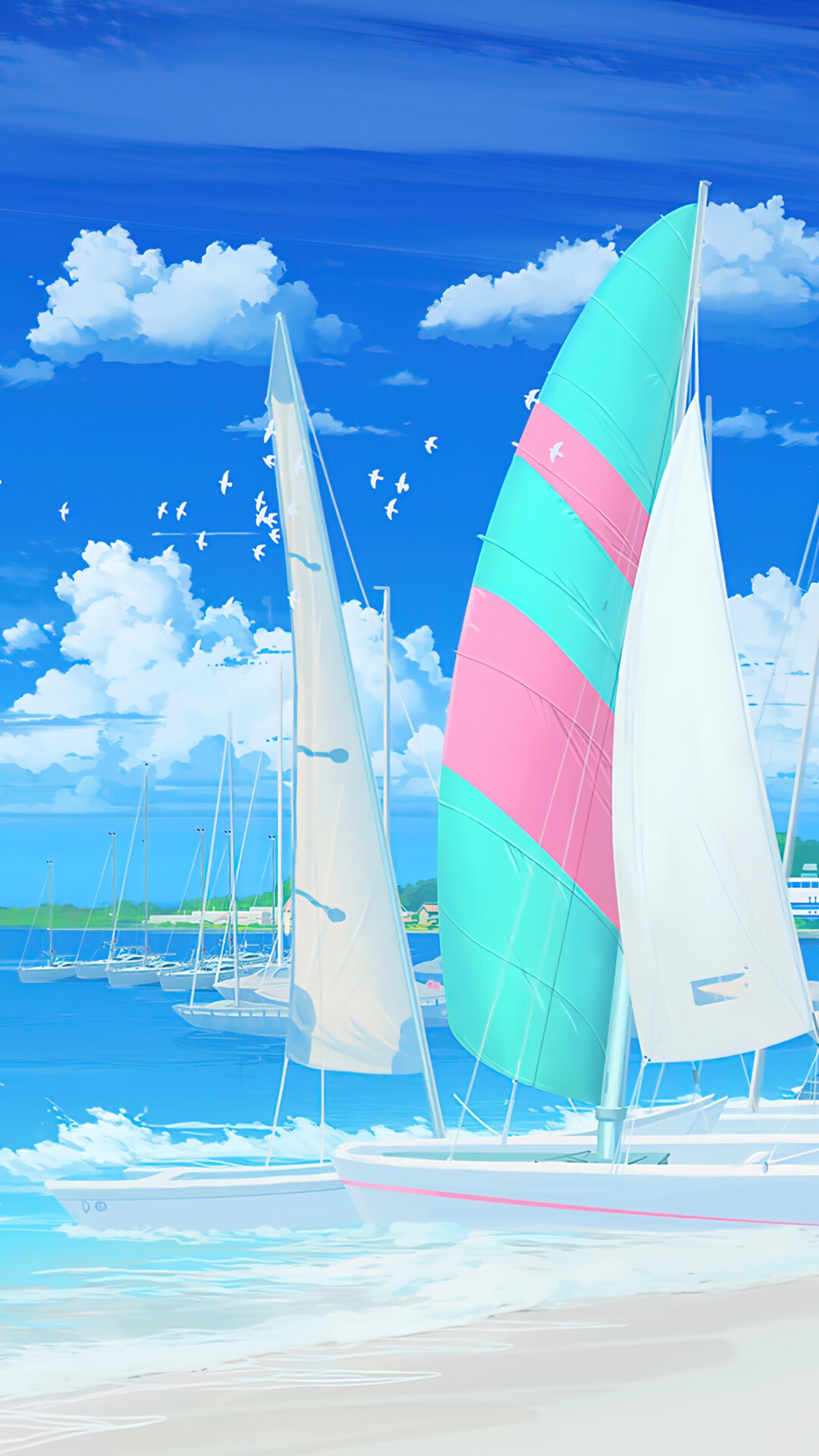 Sailboats on a bright summer day HD Phone Wallpaper