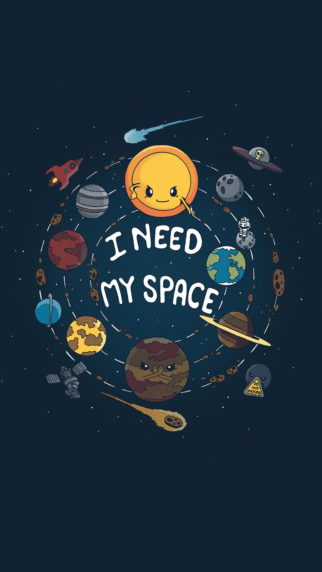 Solar system with planets and text "I NEED MY SPACE" HD Phone Wallpaper